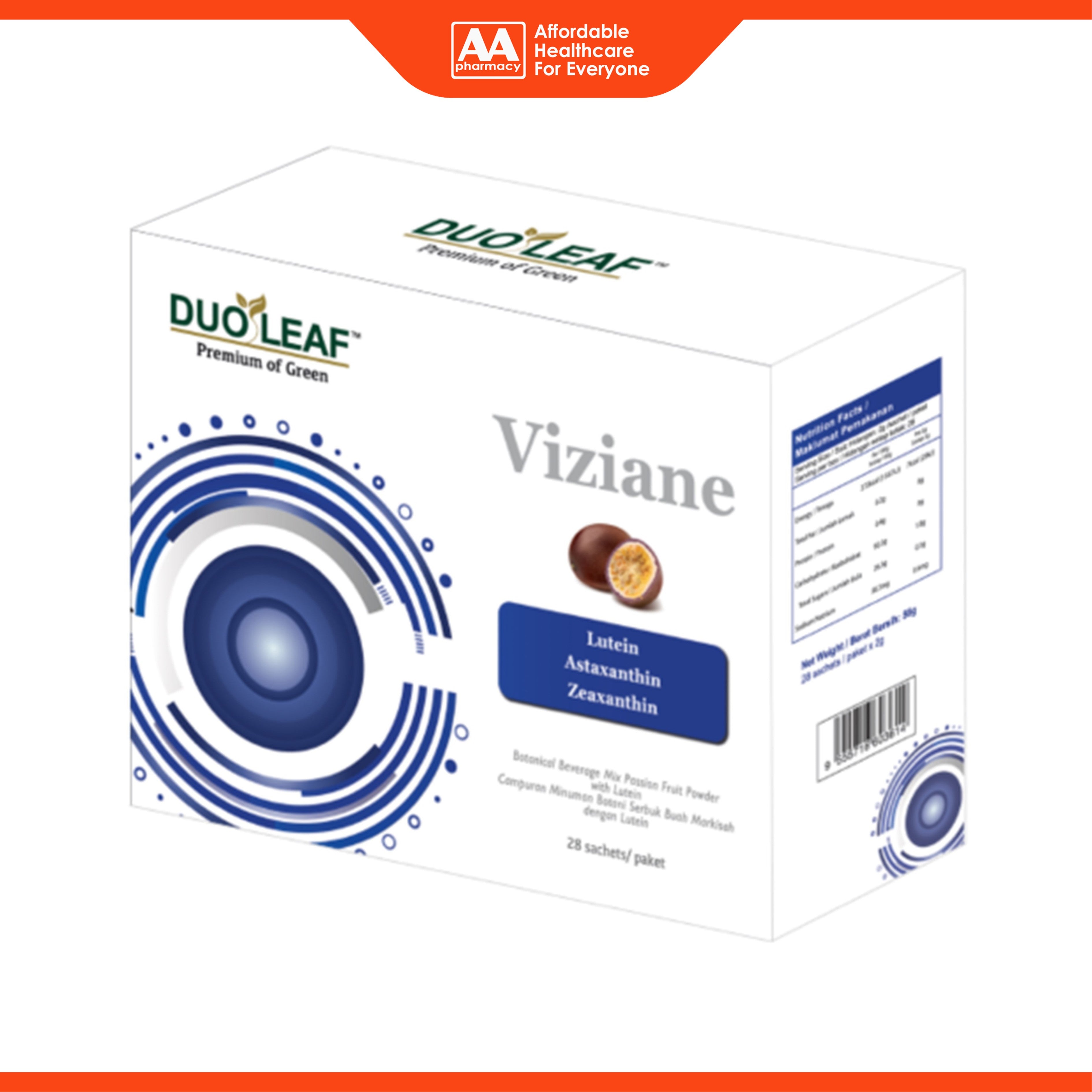 Duoleaf Viziane (Botanical Beverage Mix Passion Fruit Powder with Lutein) Sachet 2gx28's