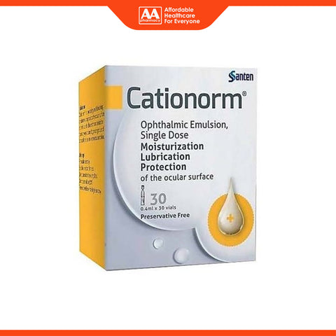 Cationorm Ophthalmic Emulsion Single Dose Vial 0.4mLx30's (Preservative Free)