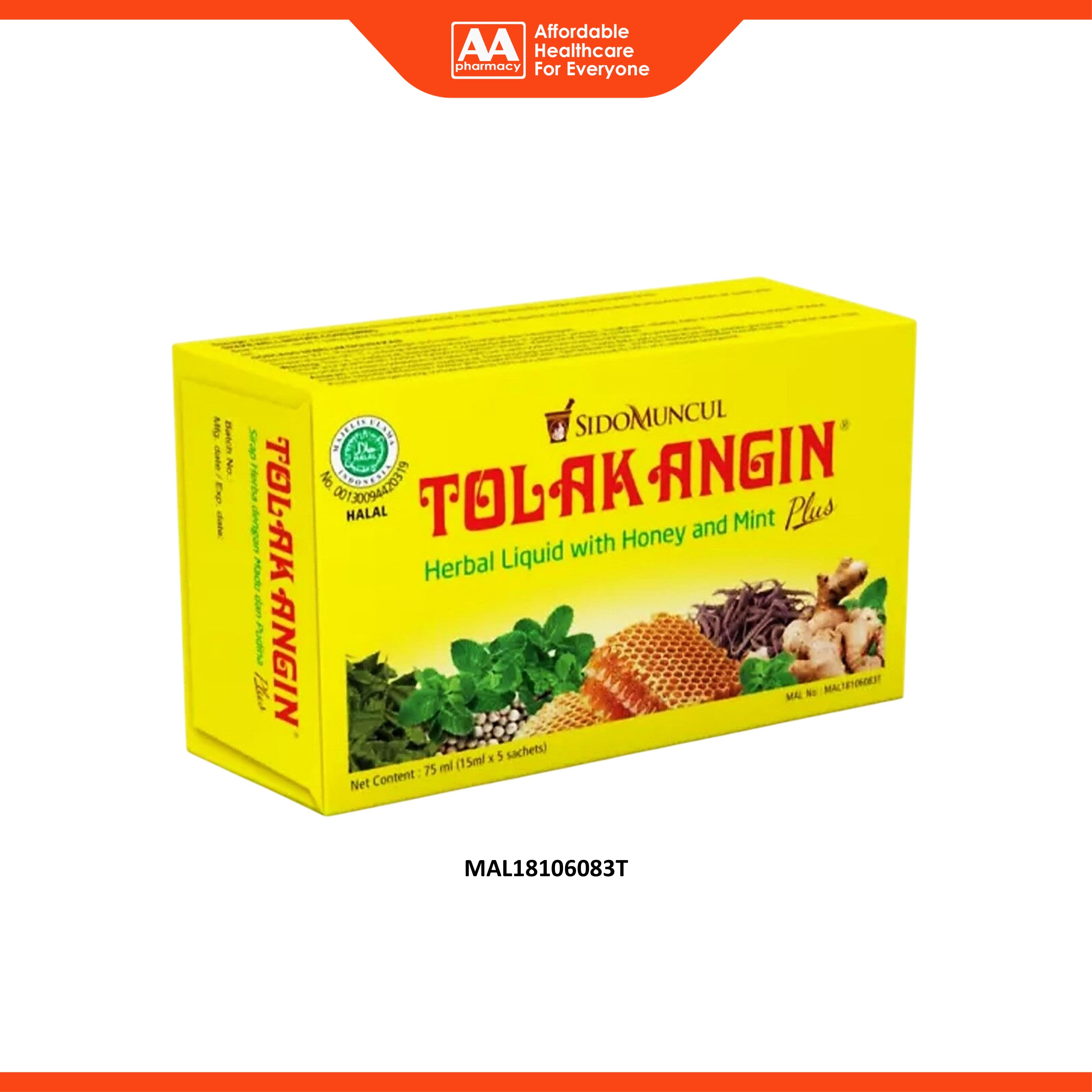 Tolak Angin Herbal Liquid with Honey and Mint Plus Sachet 15mLx5's