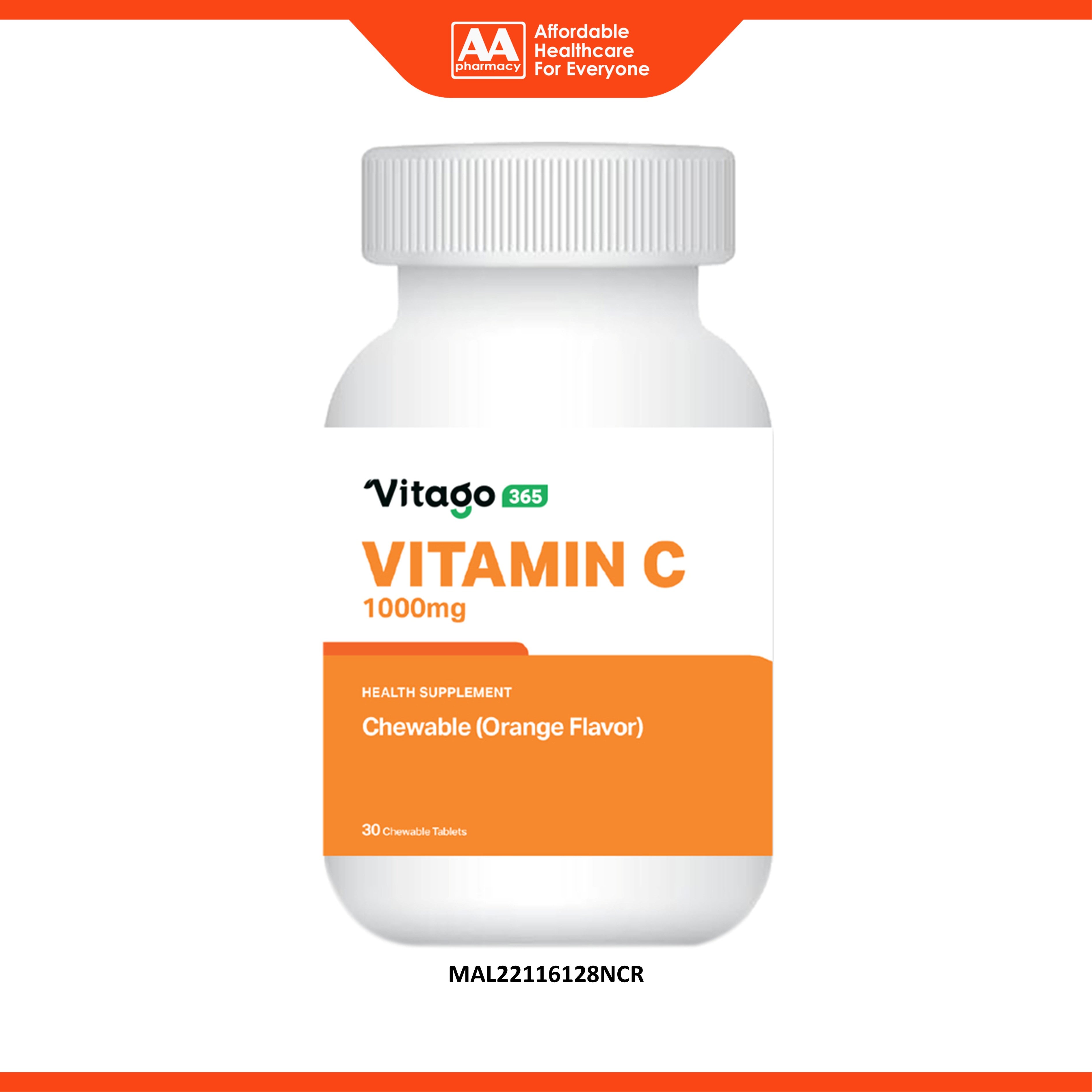 Vitago365 Vitamin C 1000mg Chewable Tablet 30's (Orange Flavour)