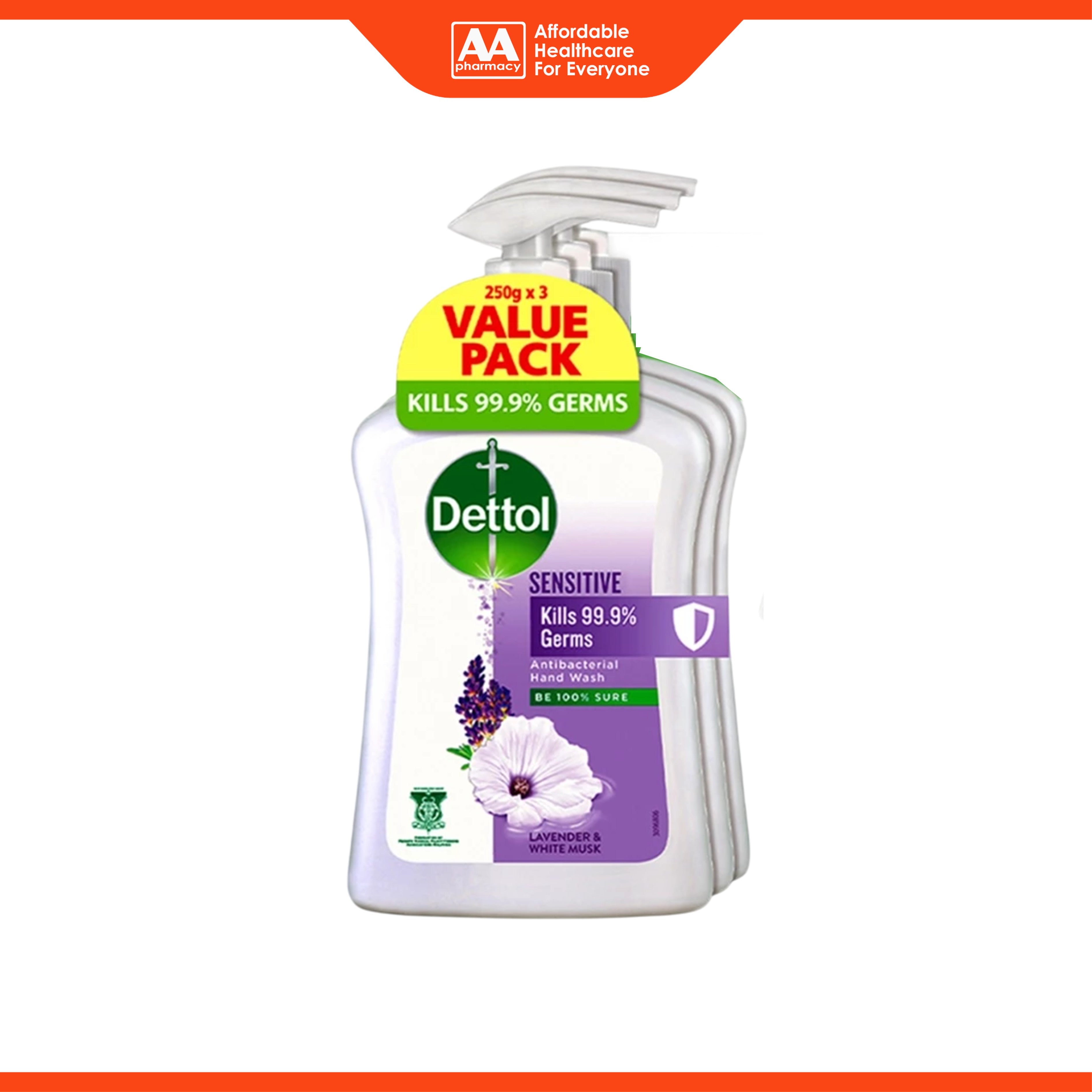 Dettol (Sensitive) Antibacterial Hand Wash 250gx3's [Value Pack]