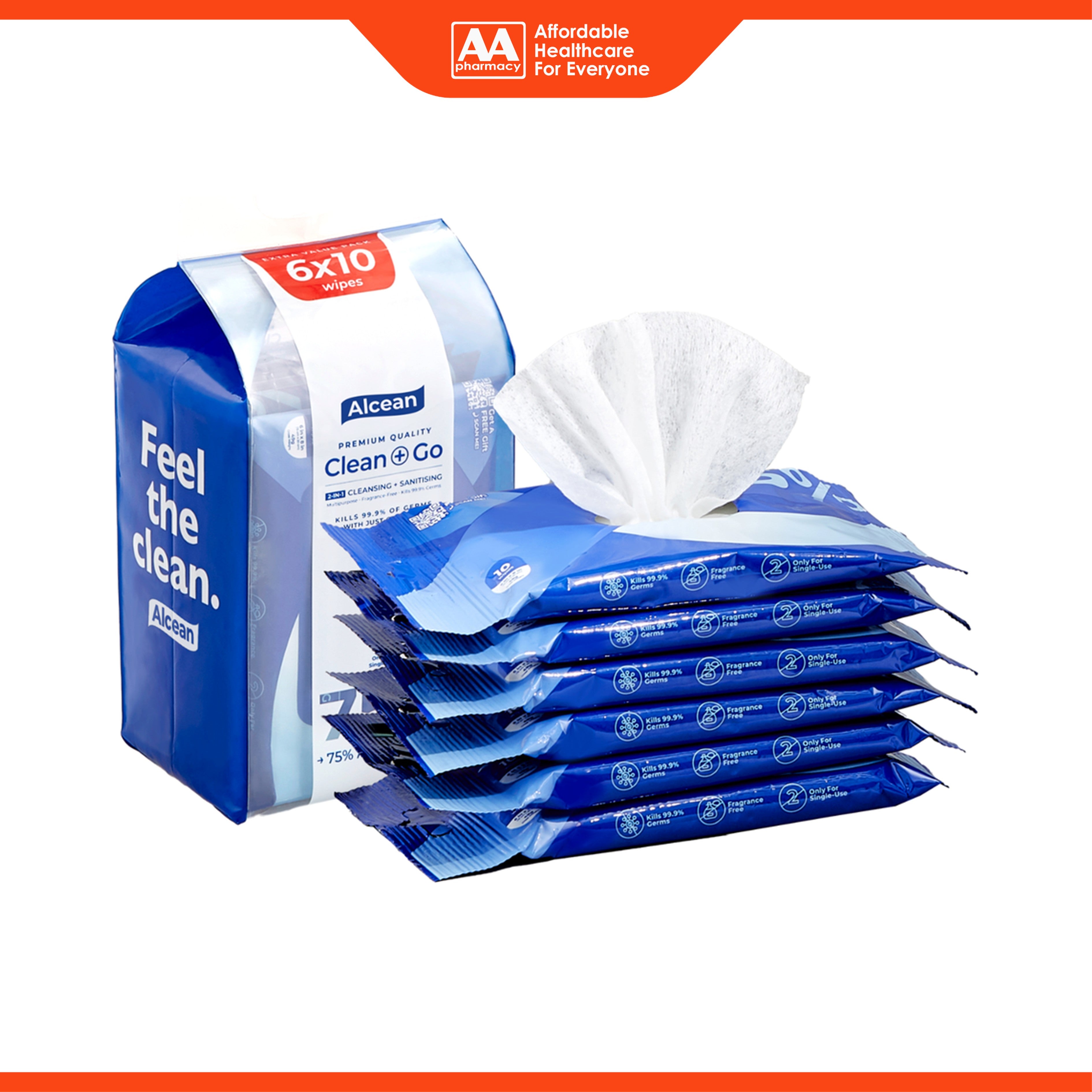 [CLEARANCE] [EXP 08/2026] Alcean Clean + Go 75% Alcohol Wipes 6x10's [Value Pack]