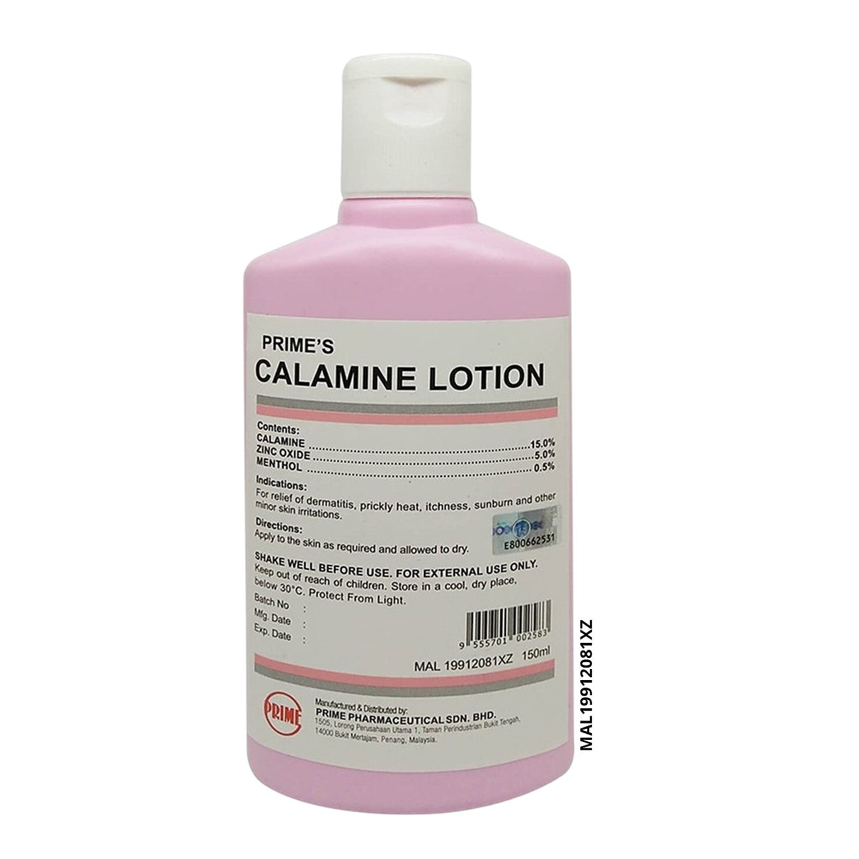 Prime's Calamine Lotion 150mL (Relief of Dermatitis and Minor Skin Irritations)