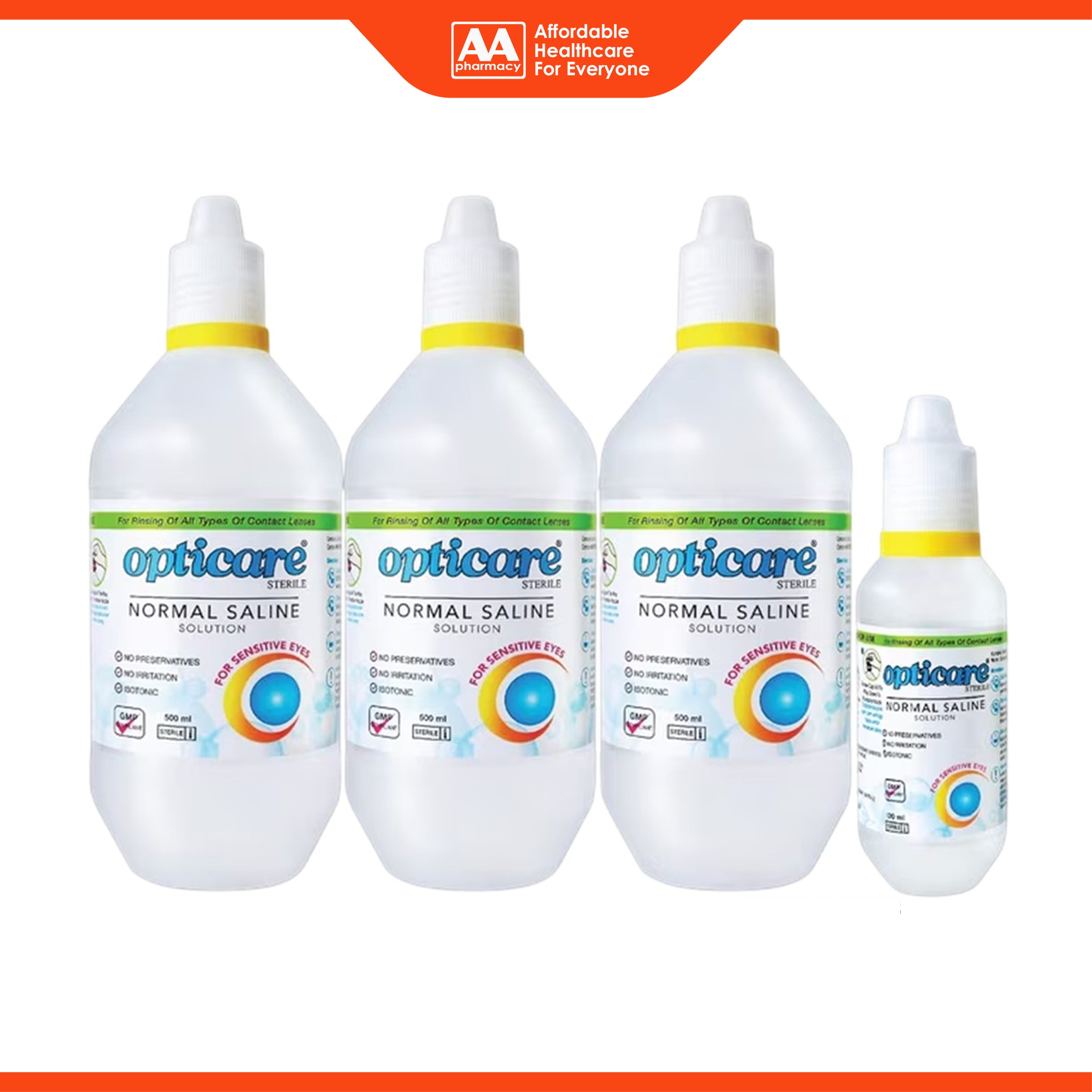 Opticare Sterile Normal Saline Solution 500mLx3's + 120mL