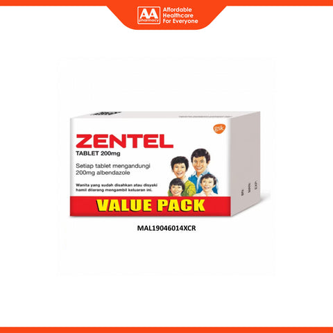 Zentel Deworming (Albendazole 200mg) Chewable Tablet 2x2's [Value Pack]
