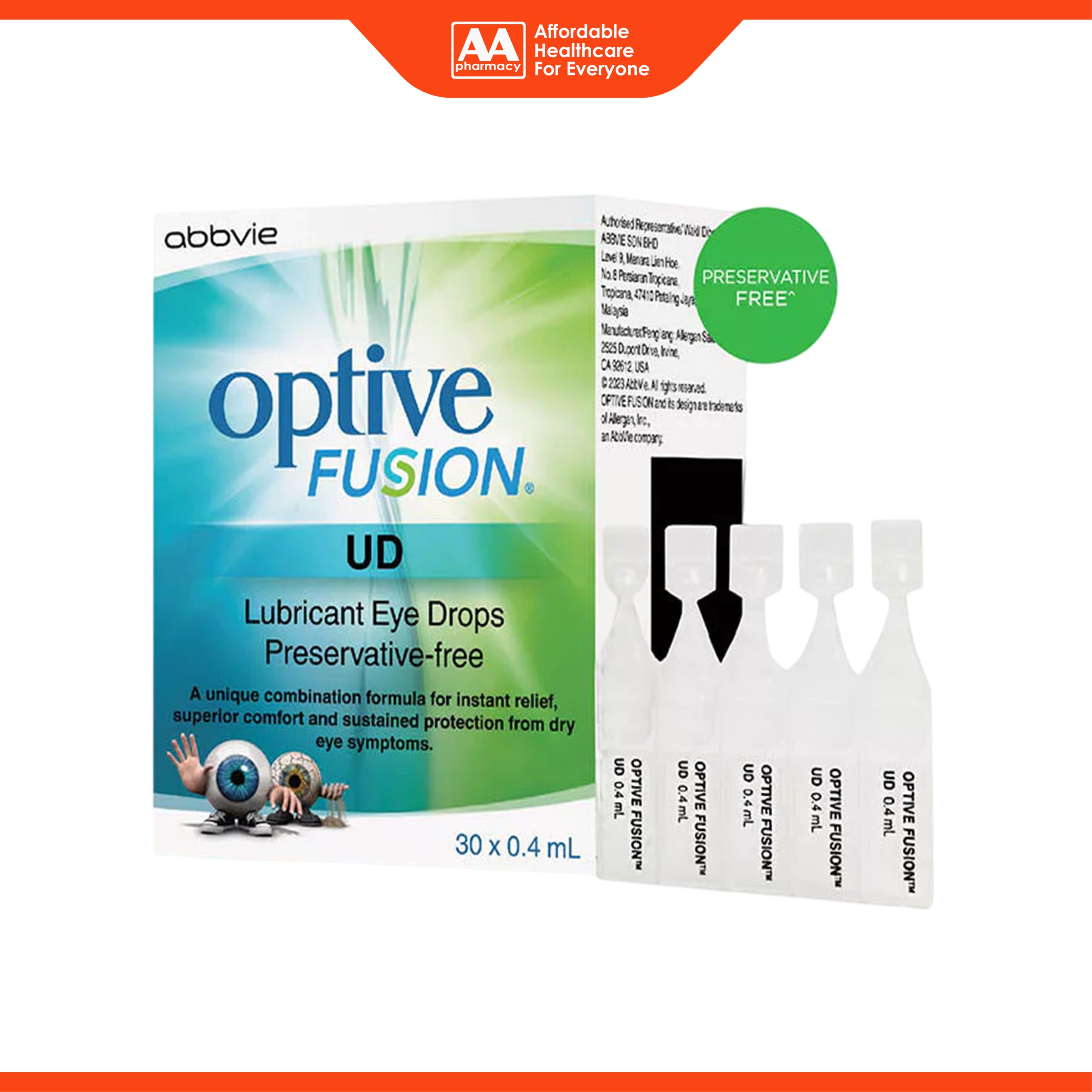 Optive Fusion UD Lubricant Eye Drops (30 x 0.4ml) - Preservative-Free