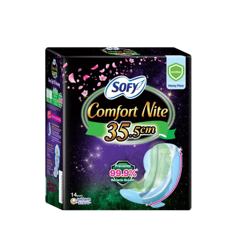Sofy Sanitary Pads (Comfort Nite Anti Bac, Heavy Flow, Wing, 35.5cm) 14's