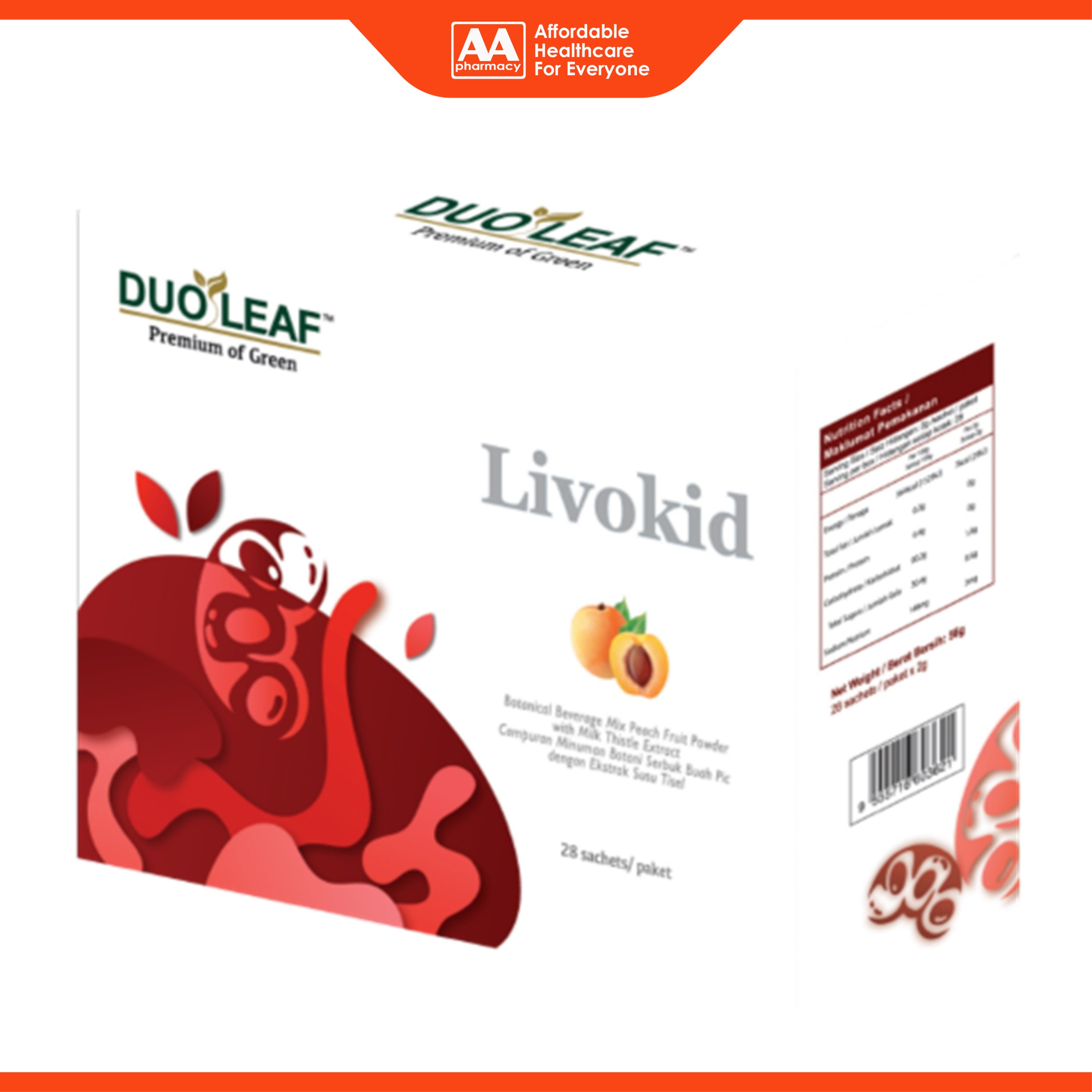 Duoleaf Livokid (Botanical Beverage Mix Peach Fruit Powder with Milk Thistle Extract) Sachet 28's