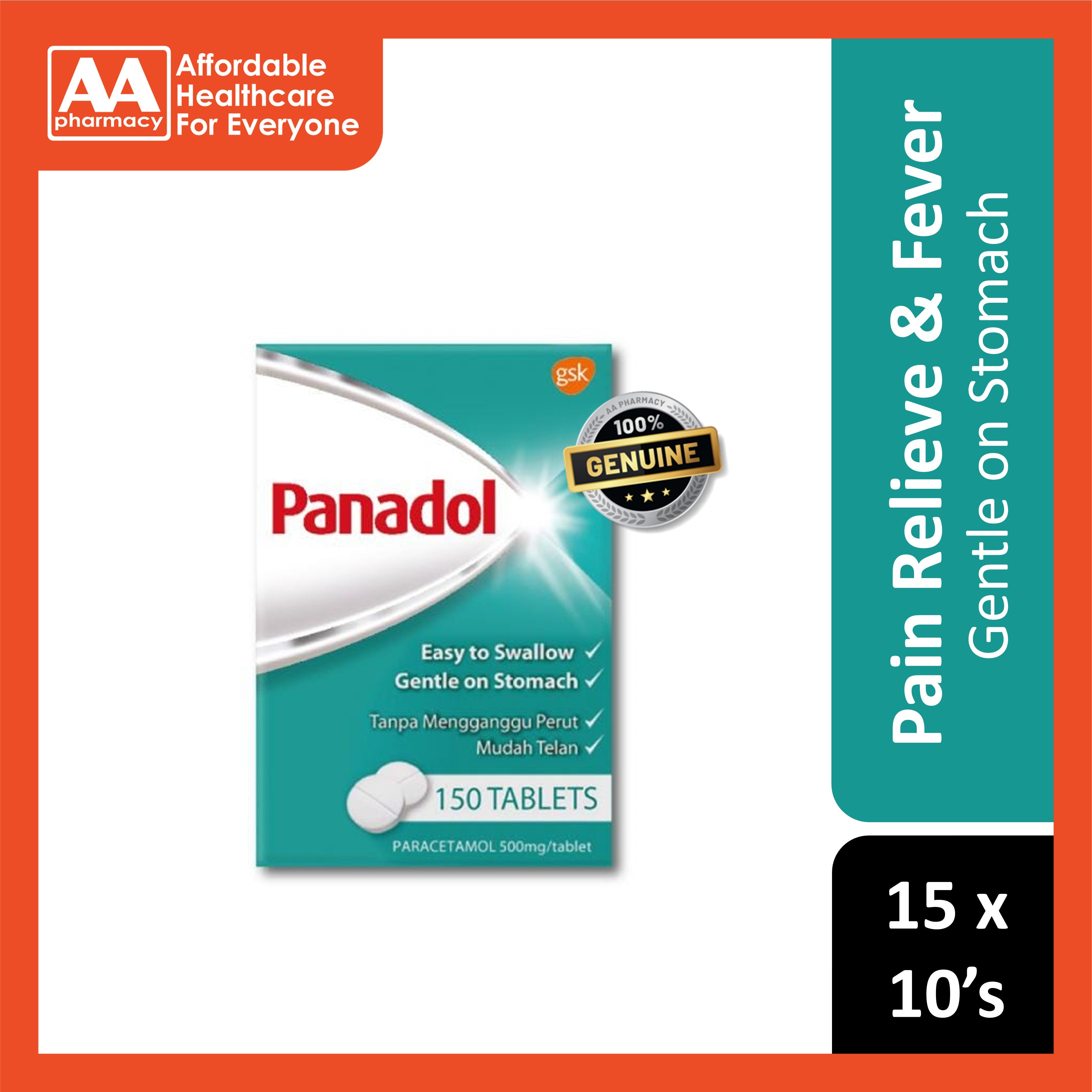 Panadol Regular 500mg Coated Tablet 15x10's – AA Pharmacy