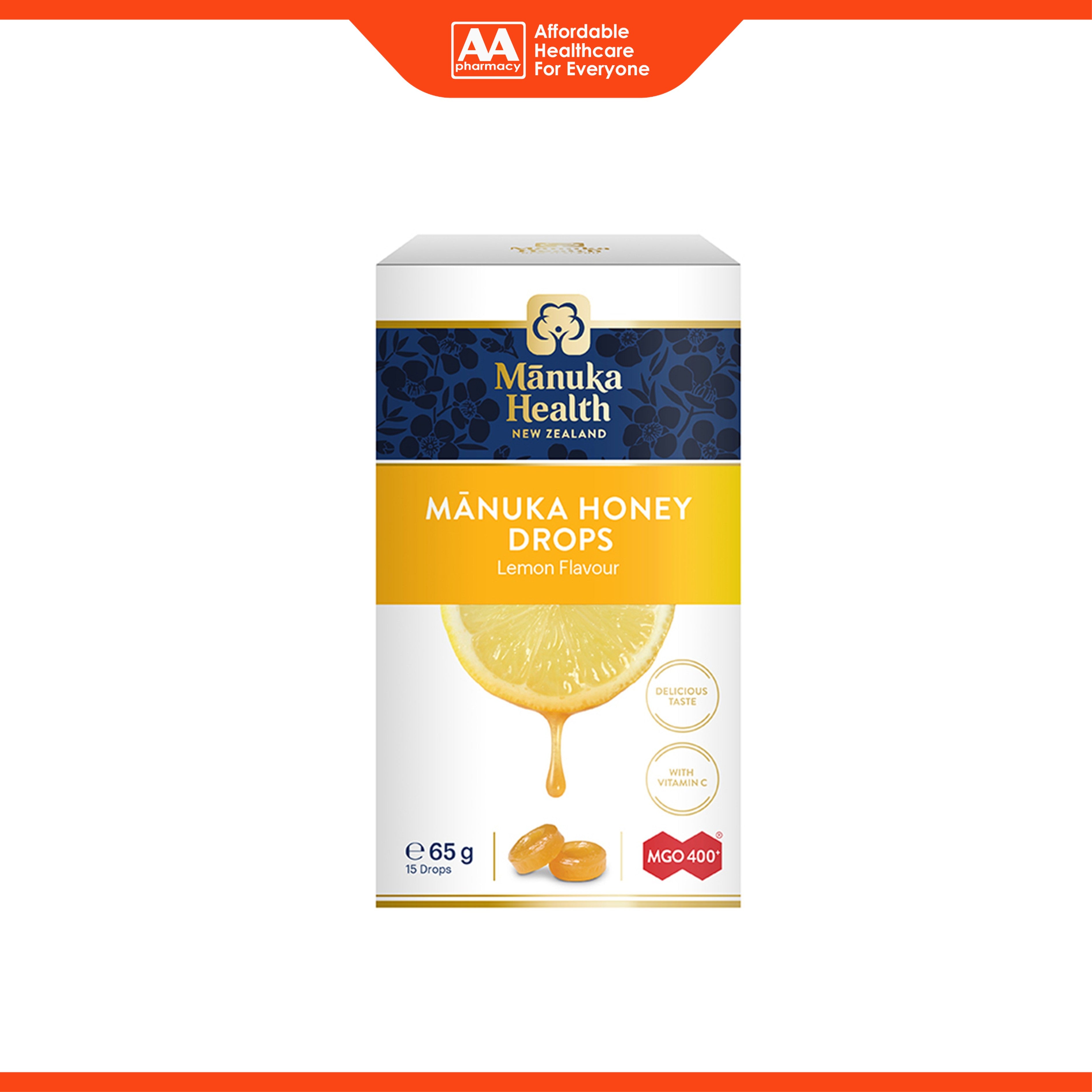 Mānuka Health New Zealand Manuka Honey Drops Lemon Flavour MGO400+ (15's)