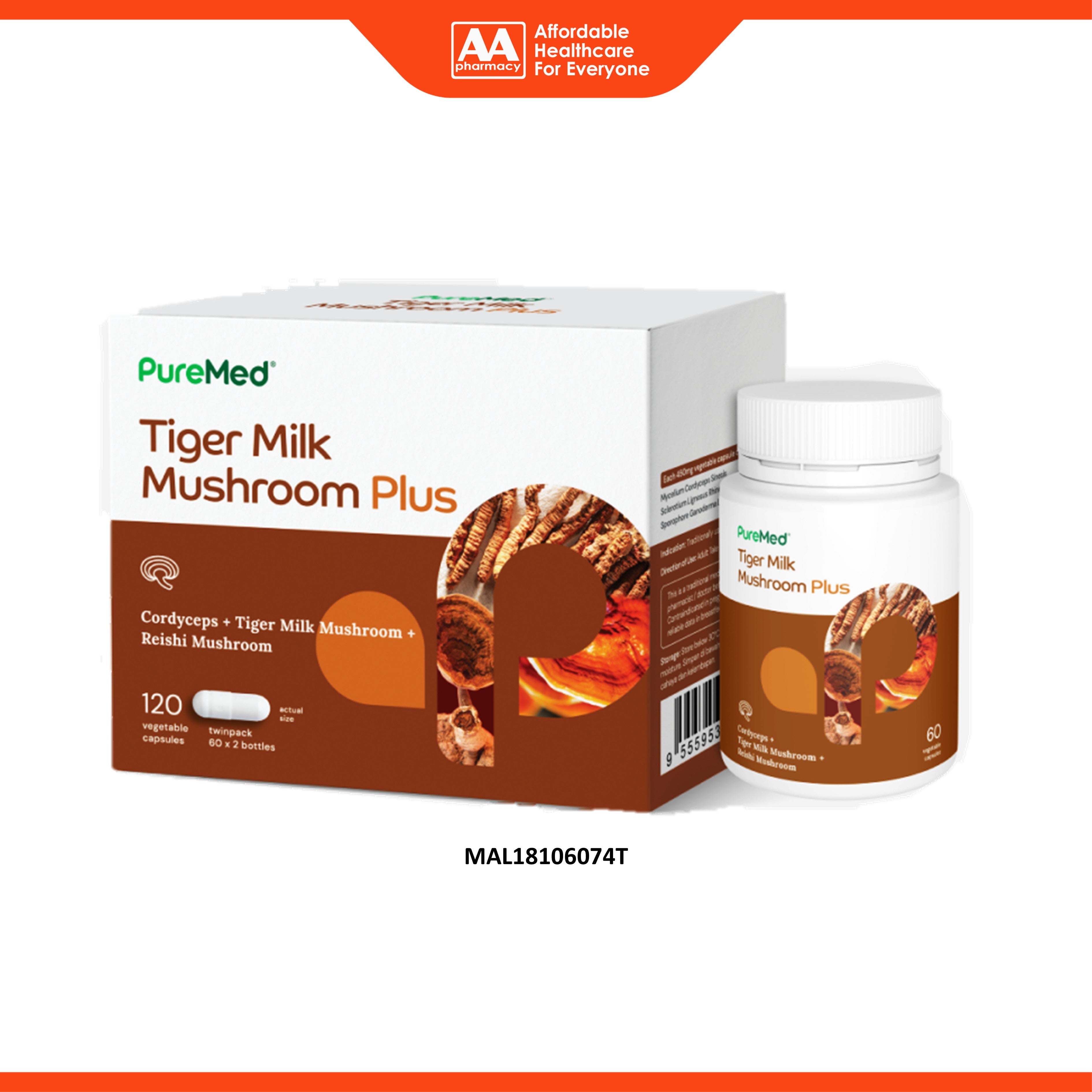 PureMed Tiger Milk Mushroom Plus Vegecapsule 2x60's