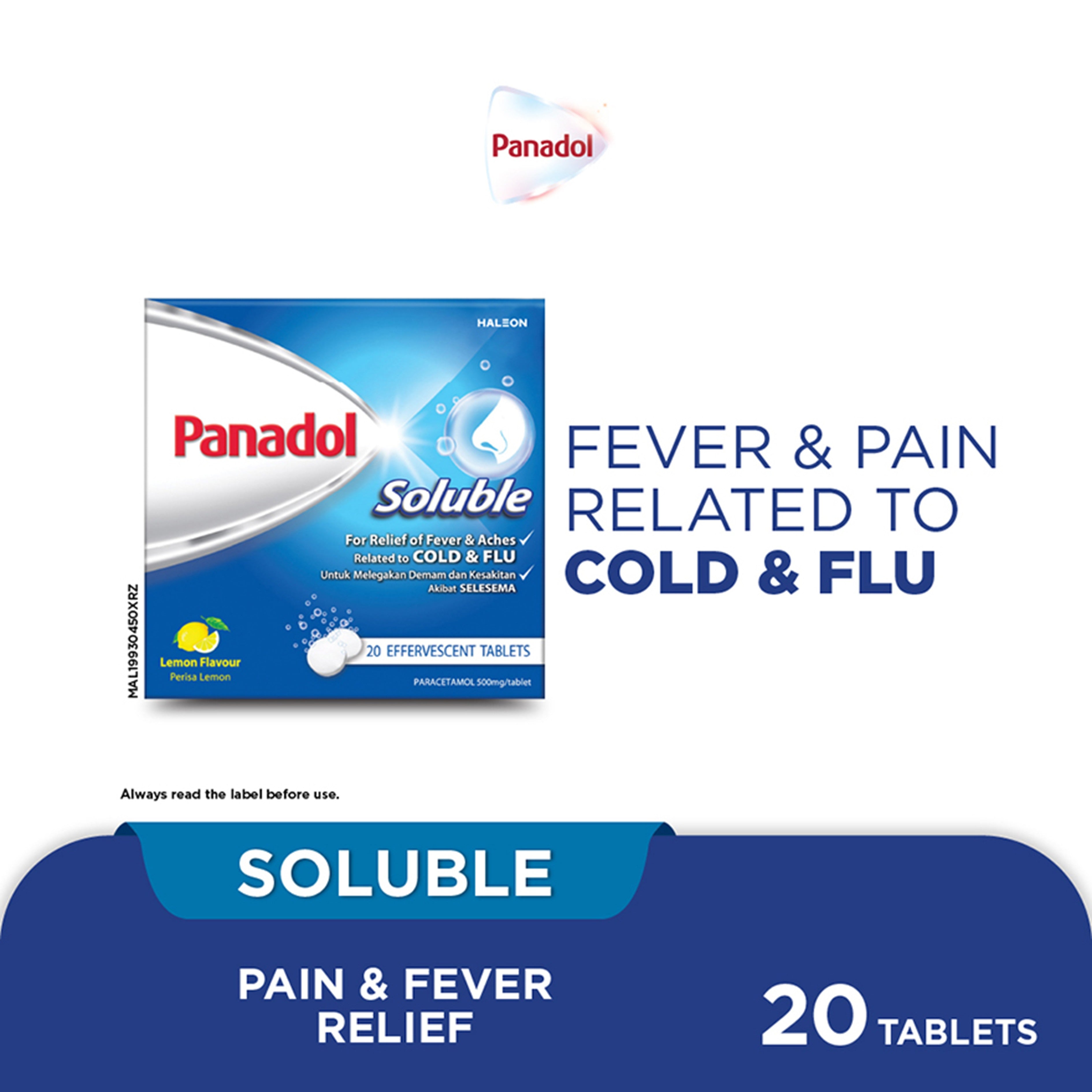 Panadol Soluble 500mg Effervescent Tablet 5x4's (Lemon Flavour)