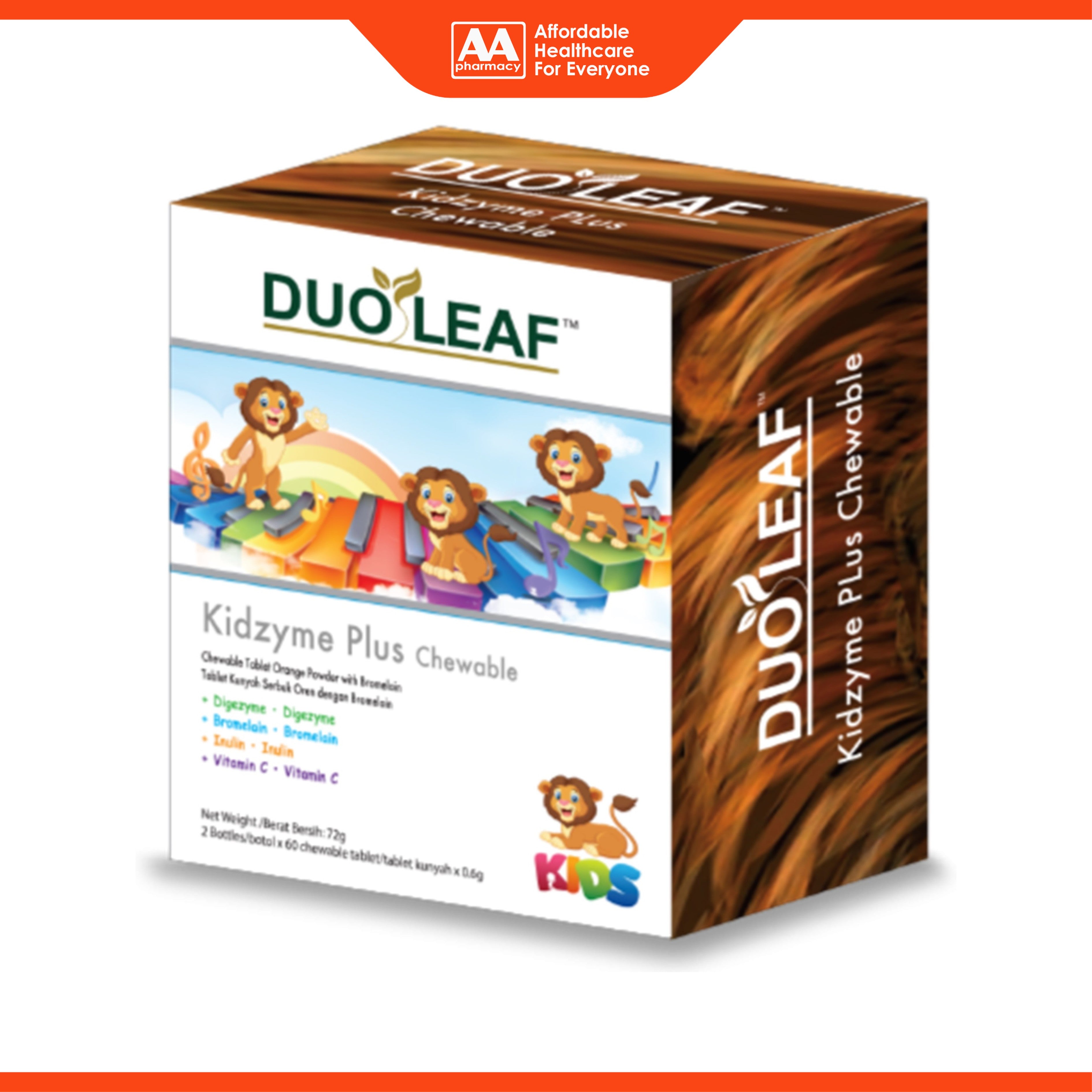 Duoleaf Kidzyme Plus Chewable Tablet 2x60's (Orange Flavour)