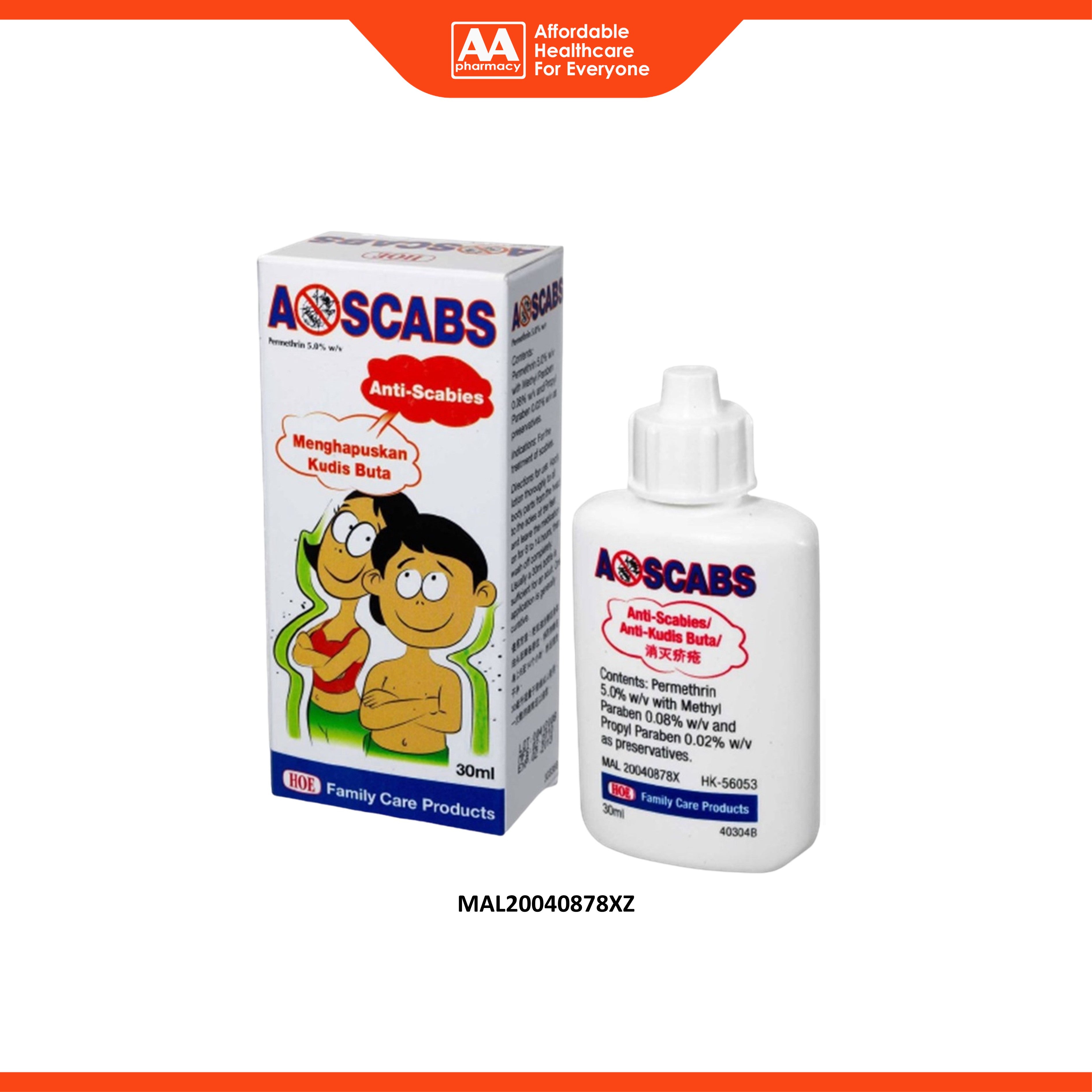 A-Scabs Lotion (Permethrin 5% w/v) 30mL (Anti-Scabies)