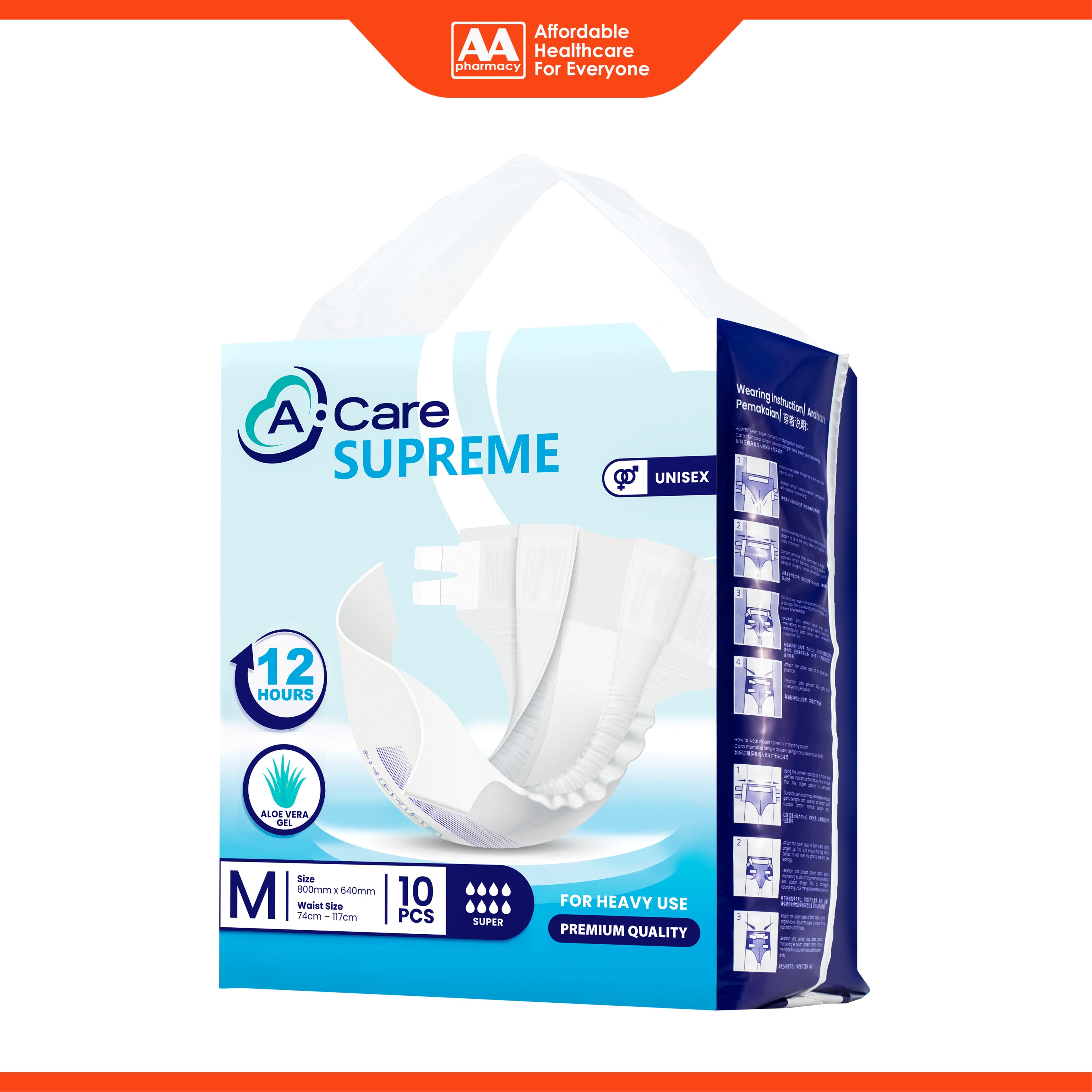 A-Care Supreme Adult Diapers Size M 10's (74-117cm)