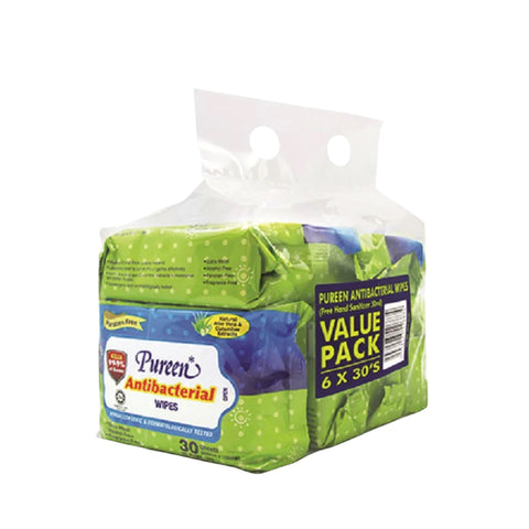 Pureen Antibacterial Wipes 6x30's (Extra Moist)