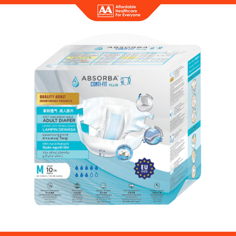 Absorba Conti-Fit Plus Adult Diapers Size M 10's (60-120cm / 24-48 inches)