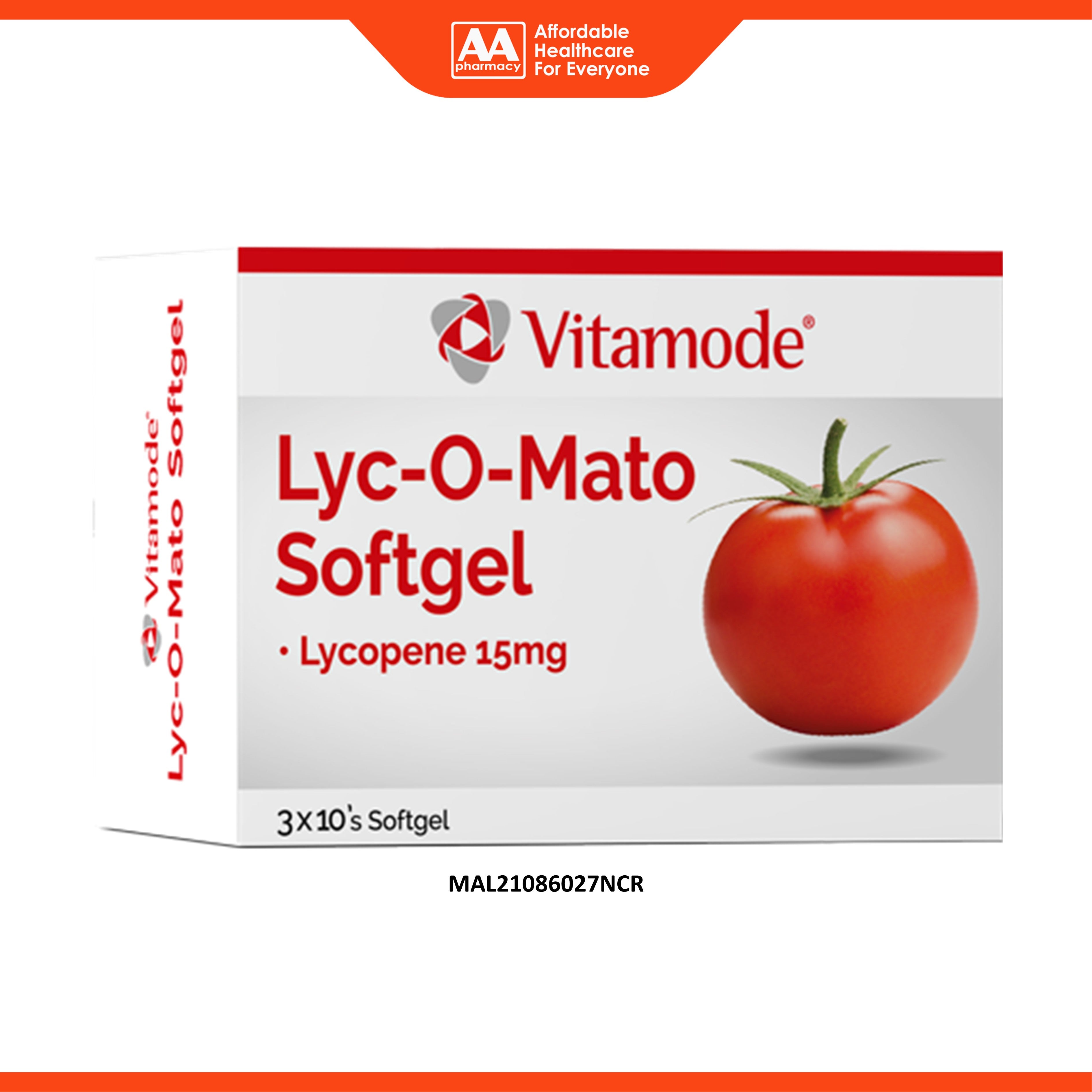 Vitamode Lyc-O-Mato (Lycopene 15mg) Softgel 3x10's