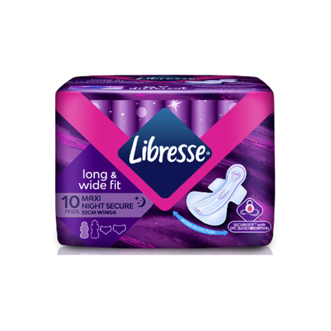 Libresse Pads (Long and Wide Fit, Maxi Night Secure, 32cm Wings) 10's