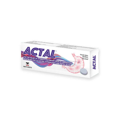 Actal Chewable Tablet (Mint Flavour) 12x10's (For Relief of Stomach Discomfort)