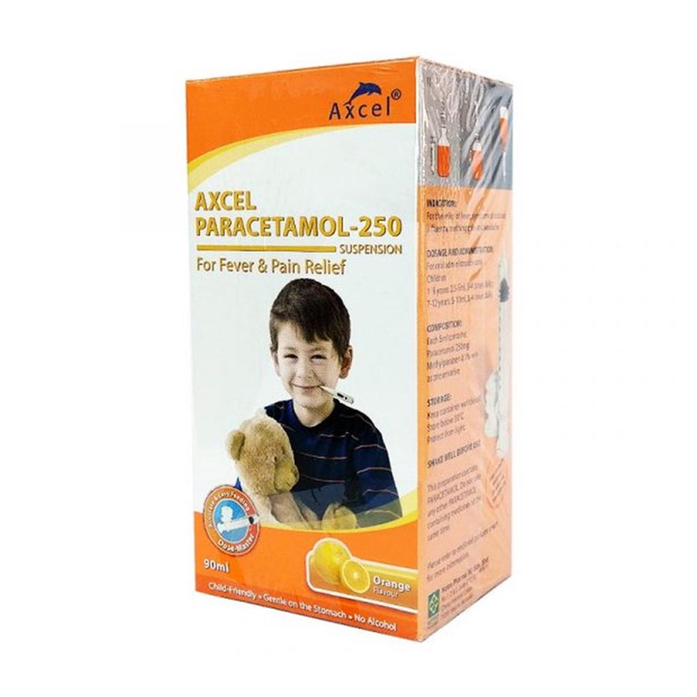Axcel Paracetamol 250mg Suspension (Orange Flavour) 90mL – AA Pharmacy