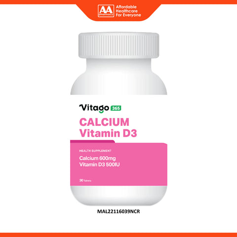 Vitago365 Calcium 600mg and Vitamin D3 500IU Tablet 30's