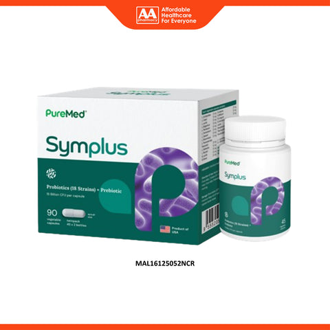 PureMed Symplus (Probiotics 18 Strains 15 Billion CFU + Prebiotic) Vegecapsule 2x45's