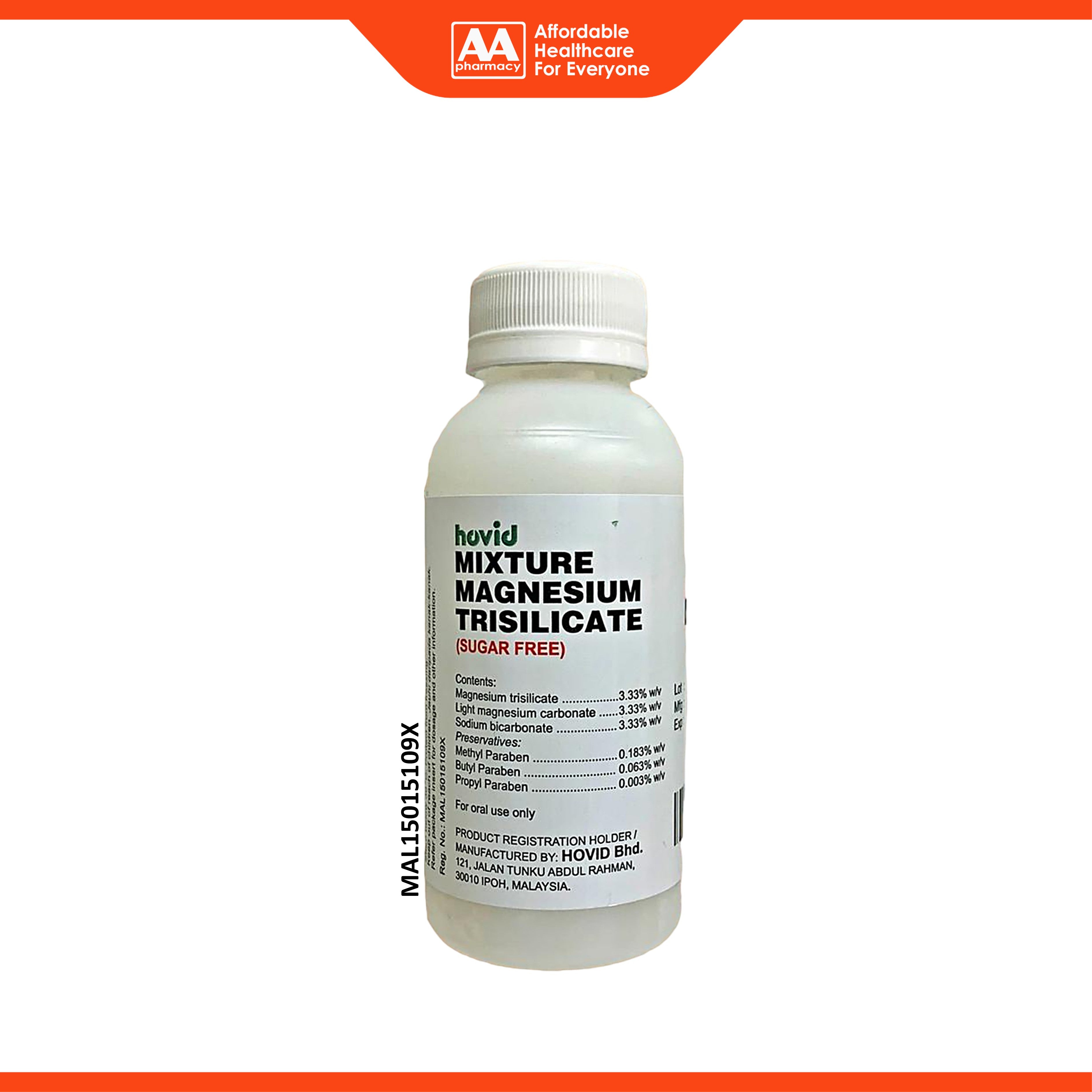 Hovid Mixture Magnesium Trisilicate (MMT Syrup) Sugar Free 120mL