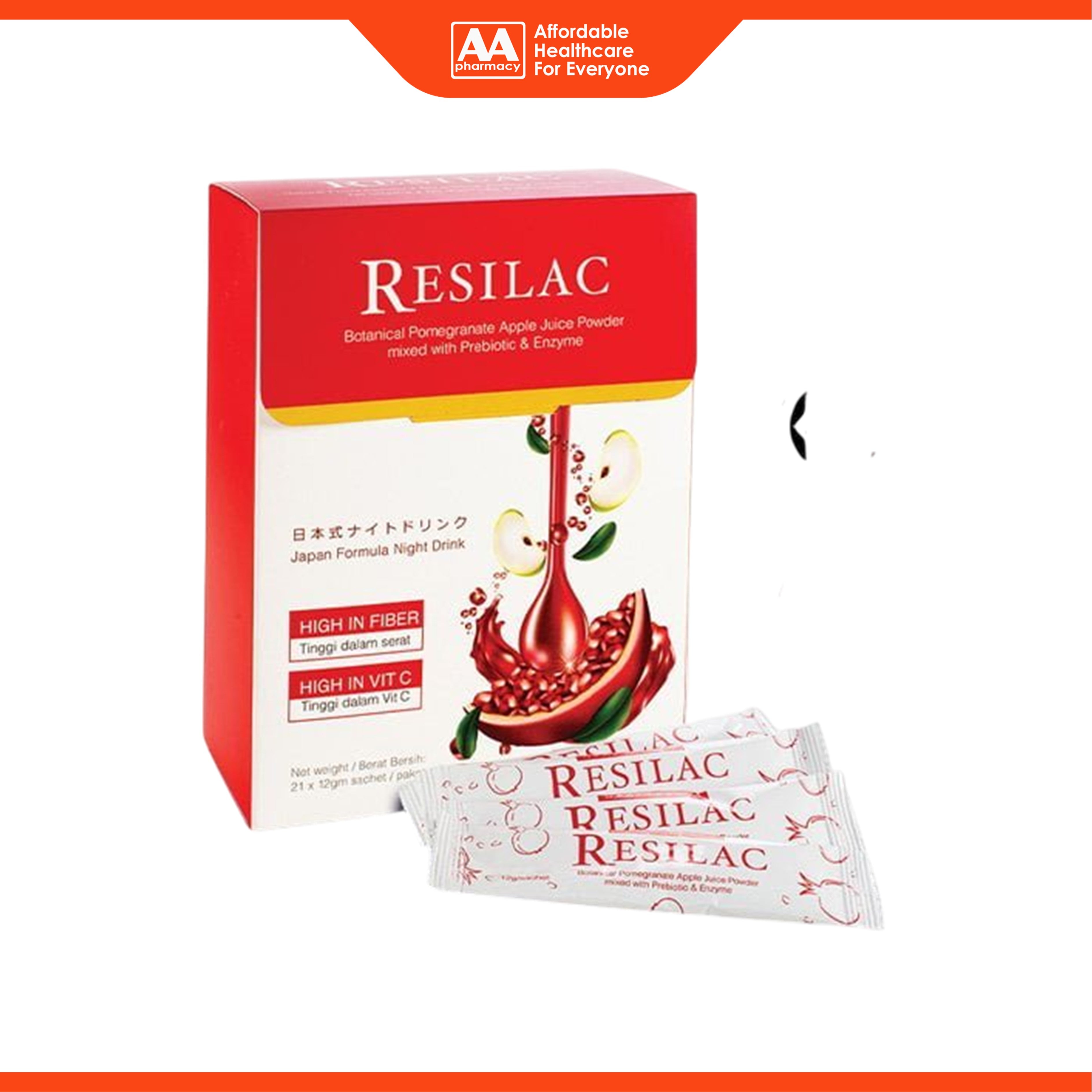 Eternal Wise Resilac Botanical Pomegranate, Apple Juice Powder mixed with Prebiotic and Enzyme Sachet 12gx21's