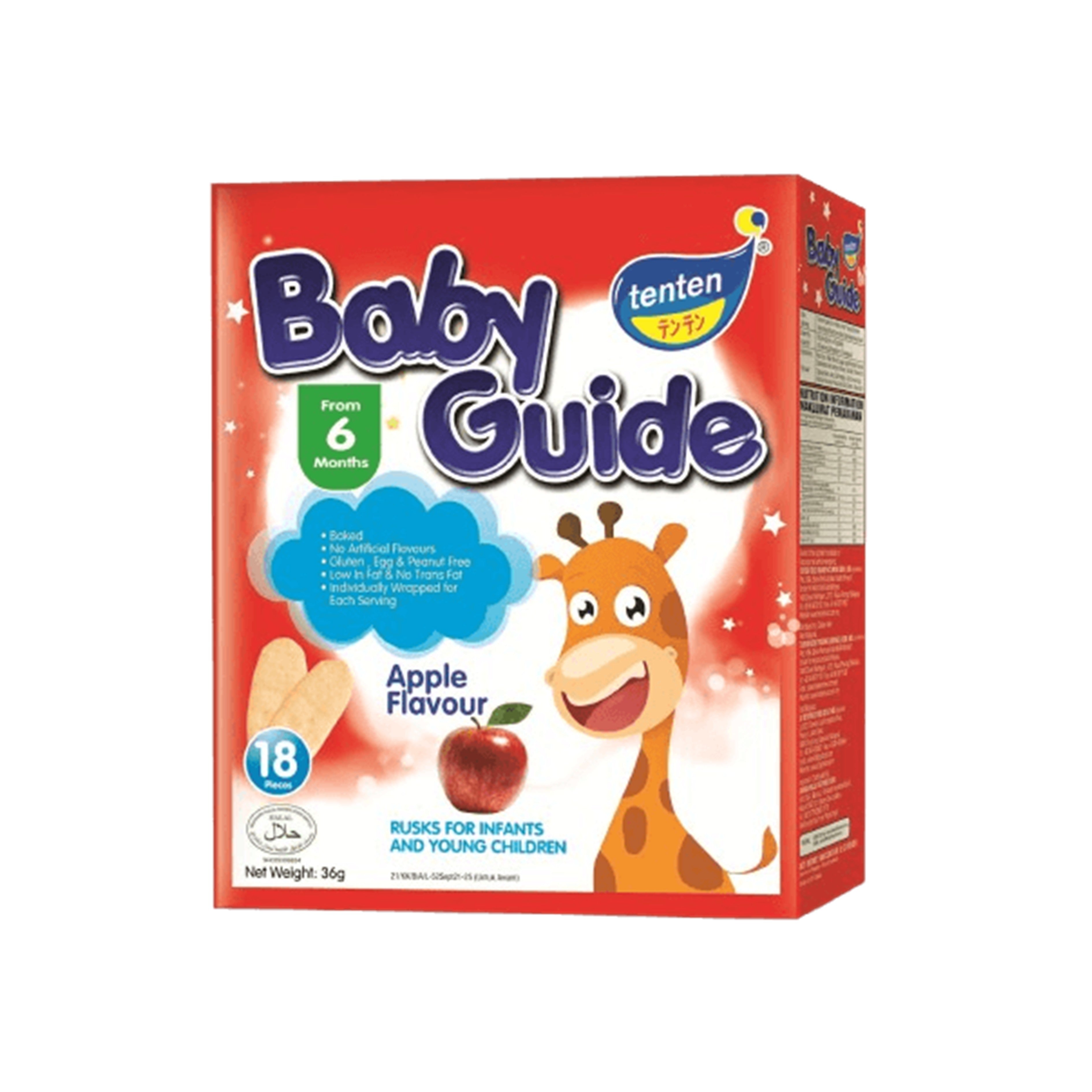 Tenten Baby Guide Rice Rusks (Apple) 36g 9x2's - For 6 Months+
