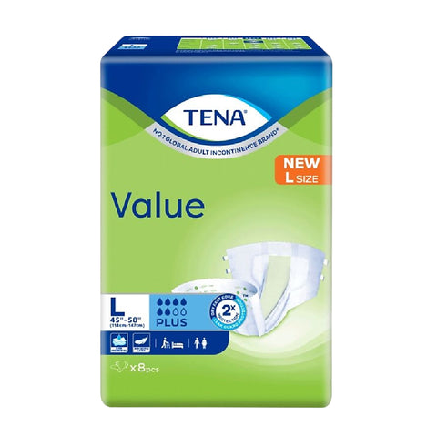 Tena Value Adult Diapers Size L 8's (45”– 58”)