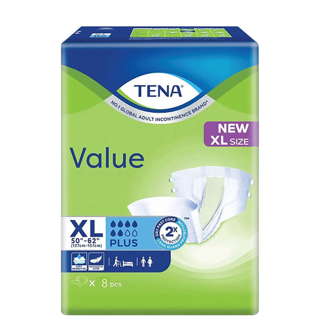 Tena Value Adult Diapers Size XL 8's (50"-62")