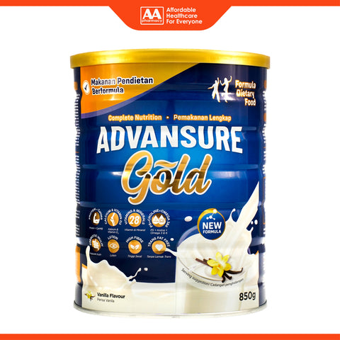 Advansure Gold Complete Nutrition Formula Dietary Food 850g (Vanilla Flavour)