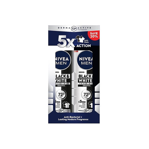 Nivea Men Black and White Invisible Original 72H Anti-Perspirant Spray 150mLx2's [Twinpack]