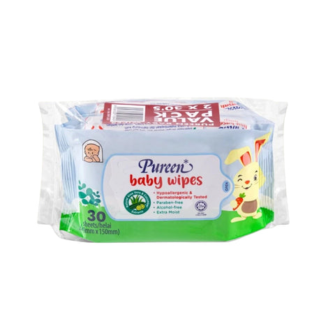 Pureen Baby Wipes (Blue) 2x30's [Value Pack]