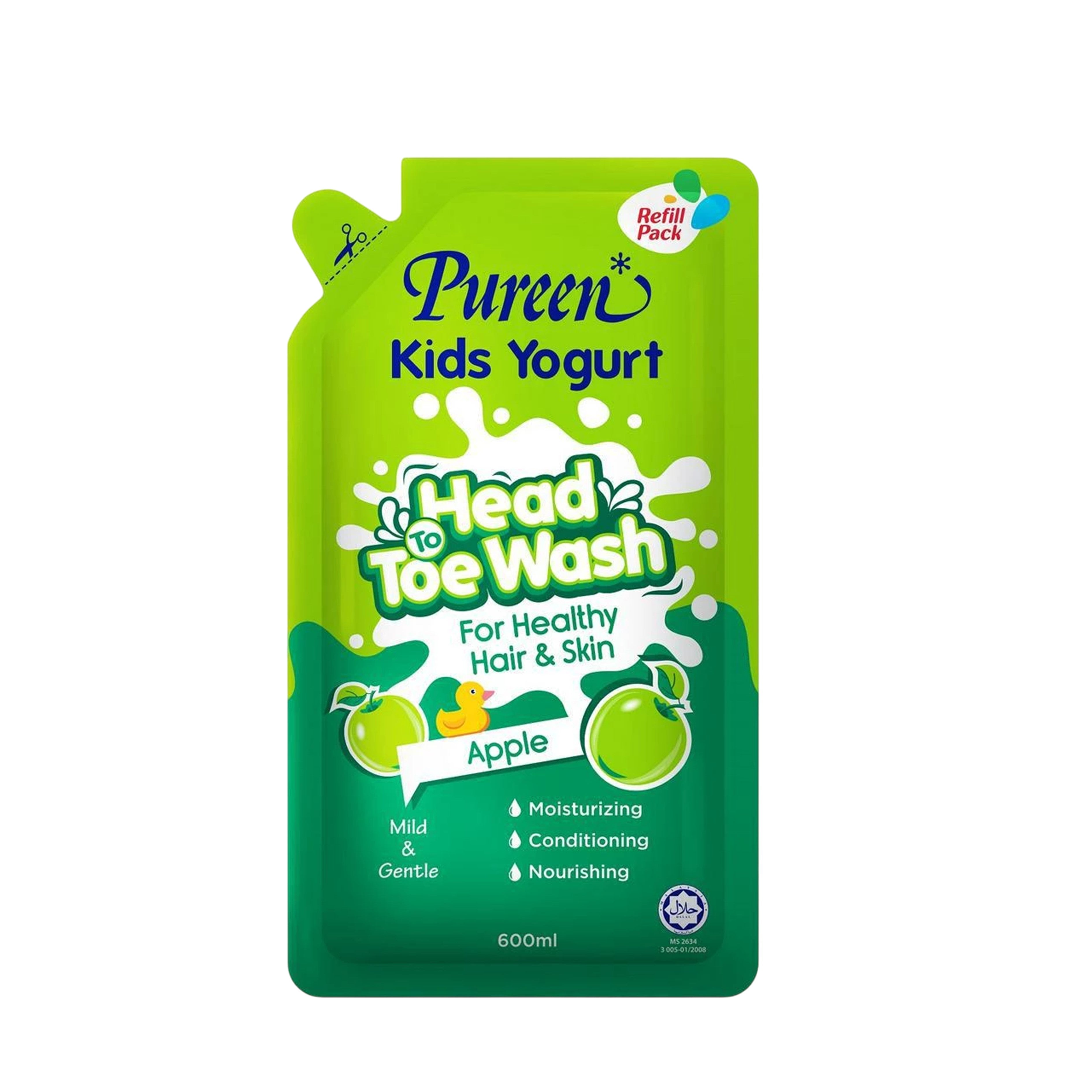 Pureen Kids Yogurt Head To Toe Wash Refill Pack 600mL - Apple
