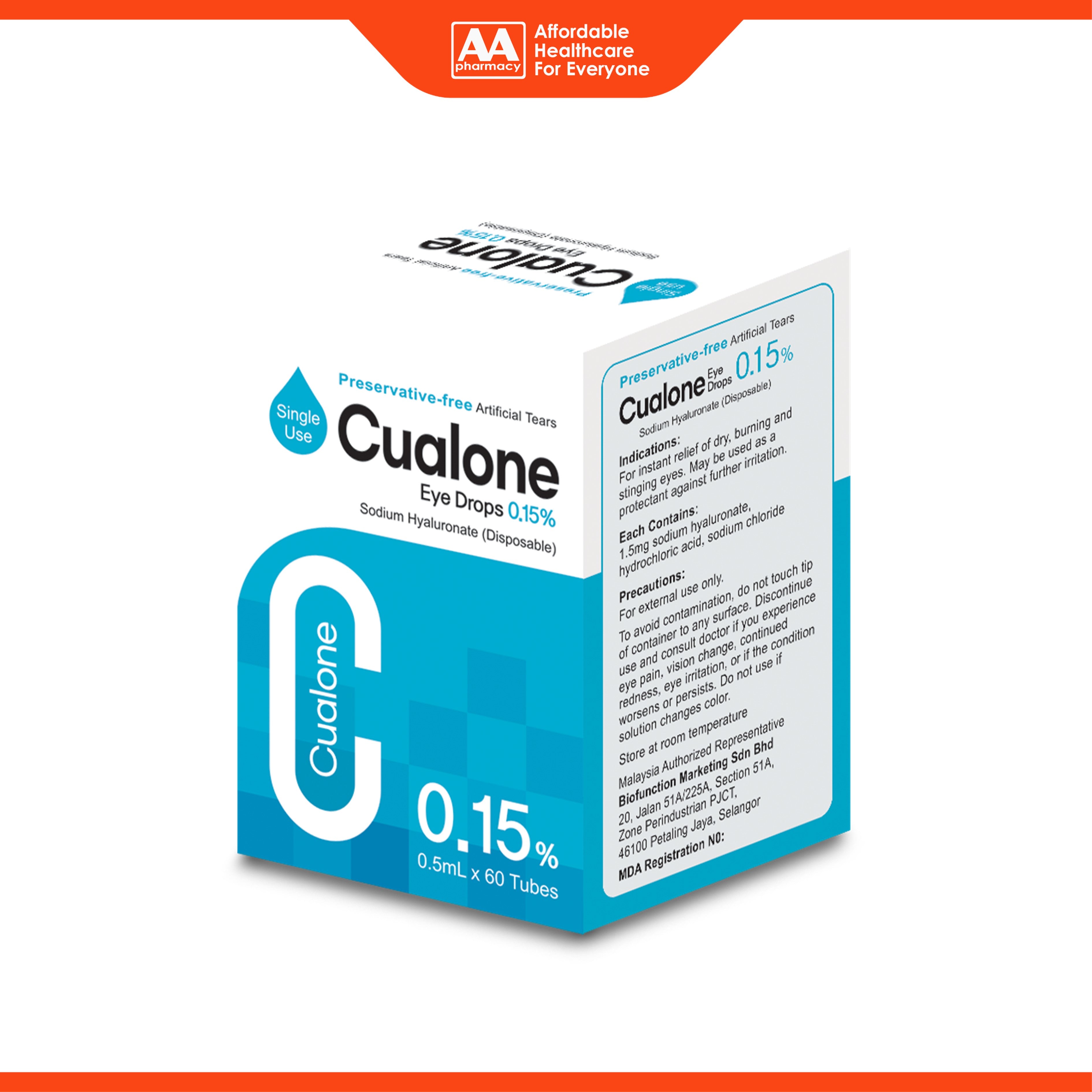 Cualone Sodium Hyaluronate 0.15% Eye Drops (60 x 0.5ml) -  Preservative-Free Artificial Tears