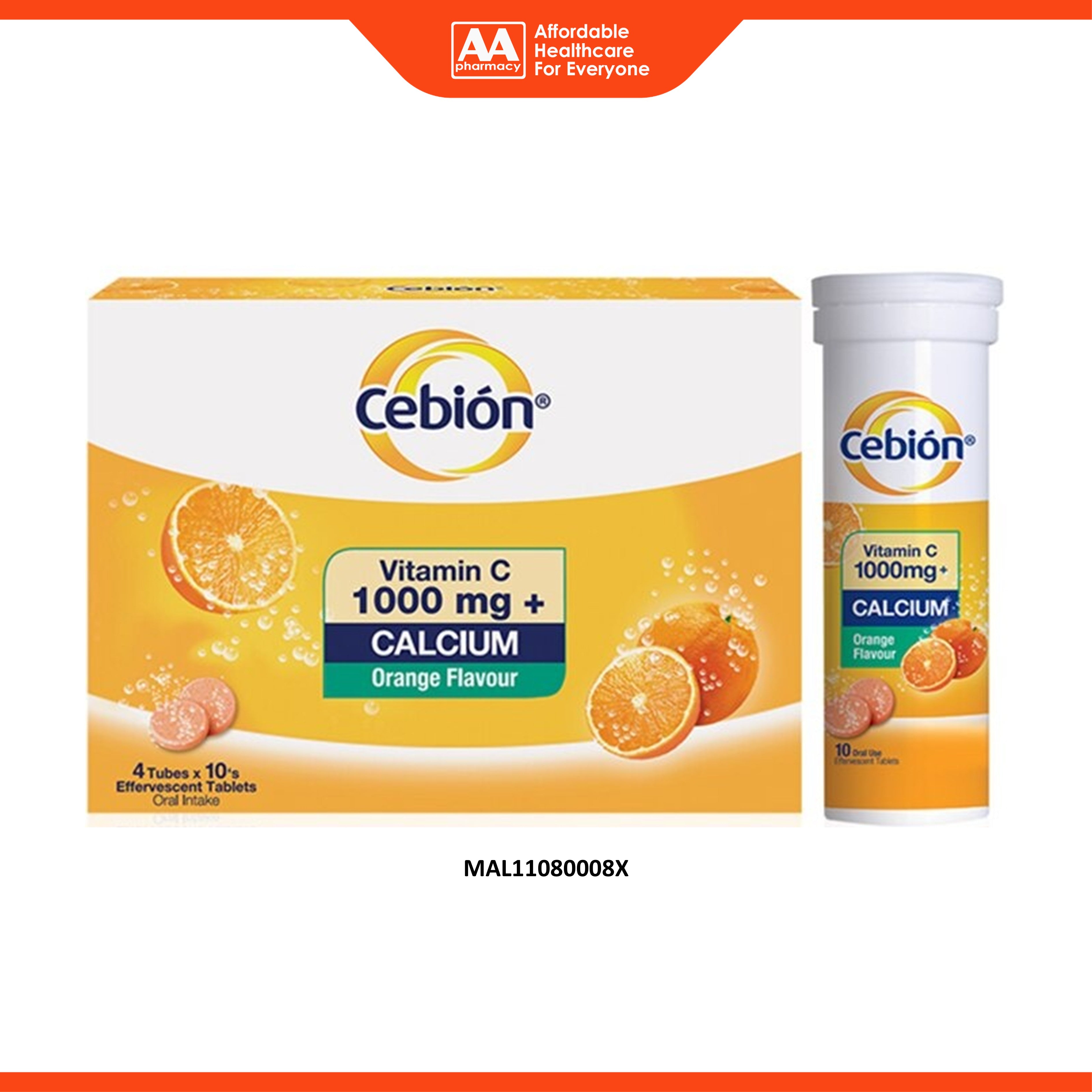 Cebion Vitamin C 1000mg + Calcium Effervescent Tablet 4x10's (Orange Flavour)