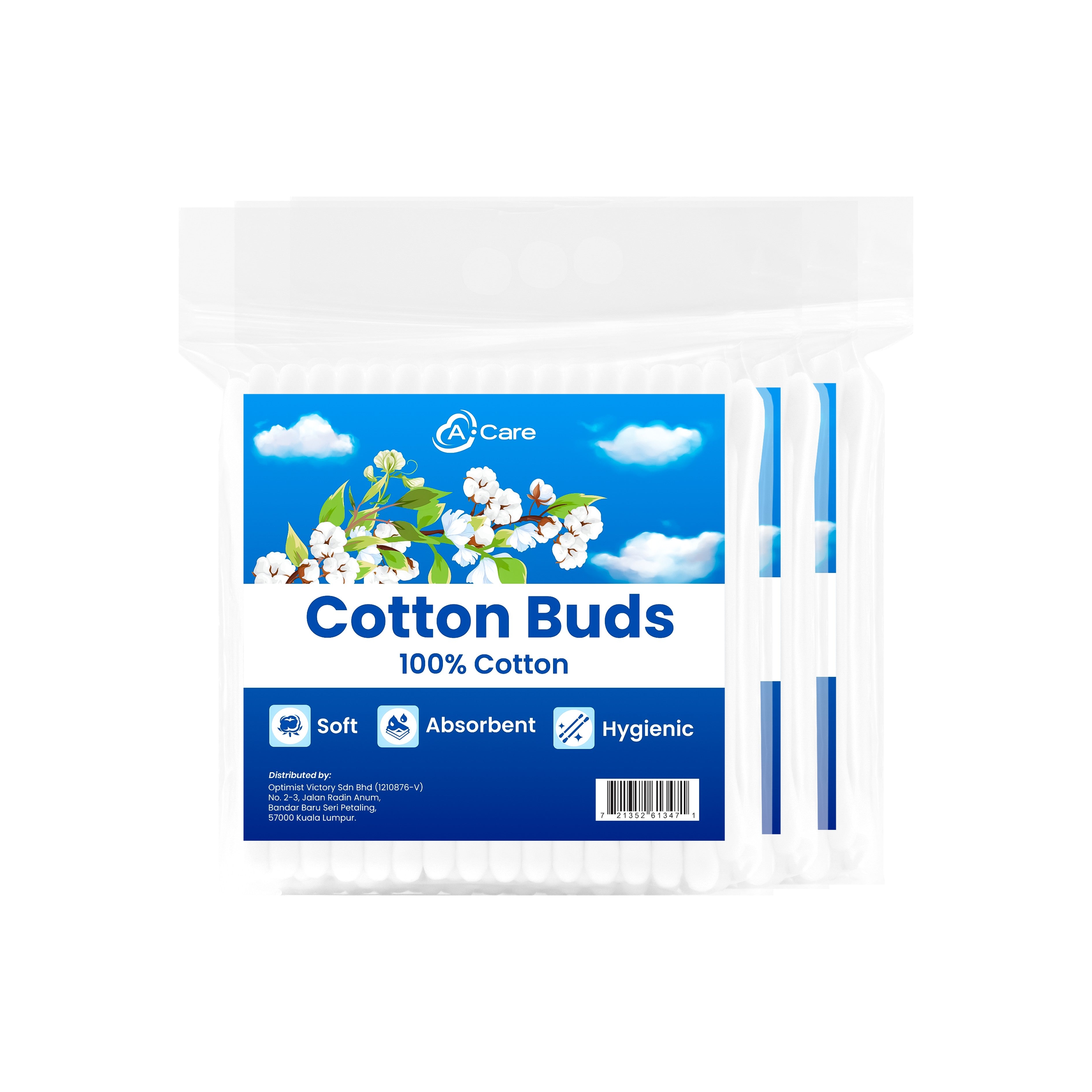 A-Care Cotton Buds Zipper Bag (100% Cotton) 3x80's