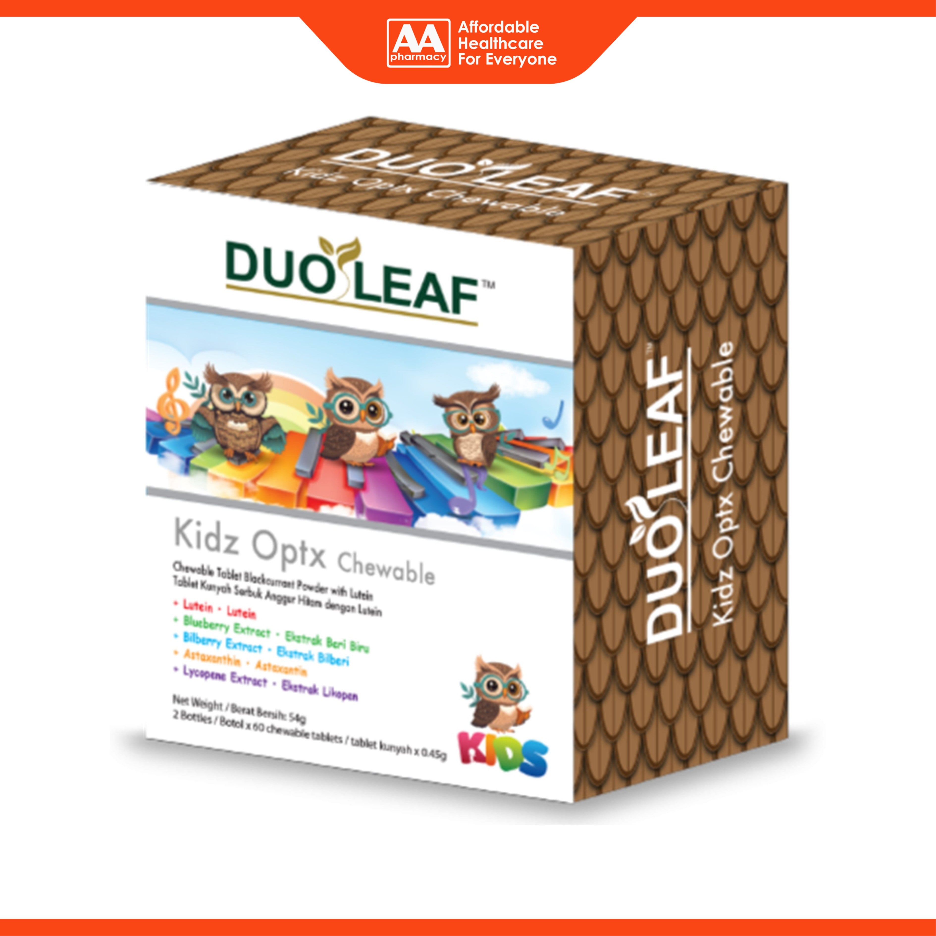 Duoleaf Kidz Optx Chewable Tablet 2x60's (Blackcurrant Flavour)