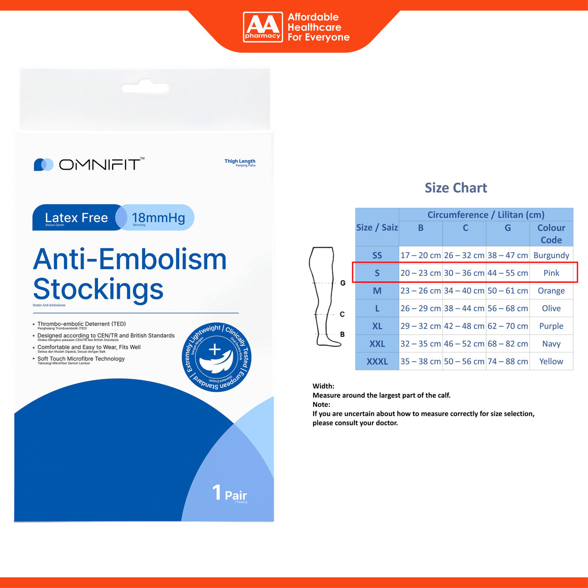 Omnifit Anti-Embolism Stockings 18mmHg (Size SS-XL) - MDA Approved