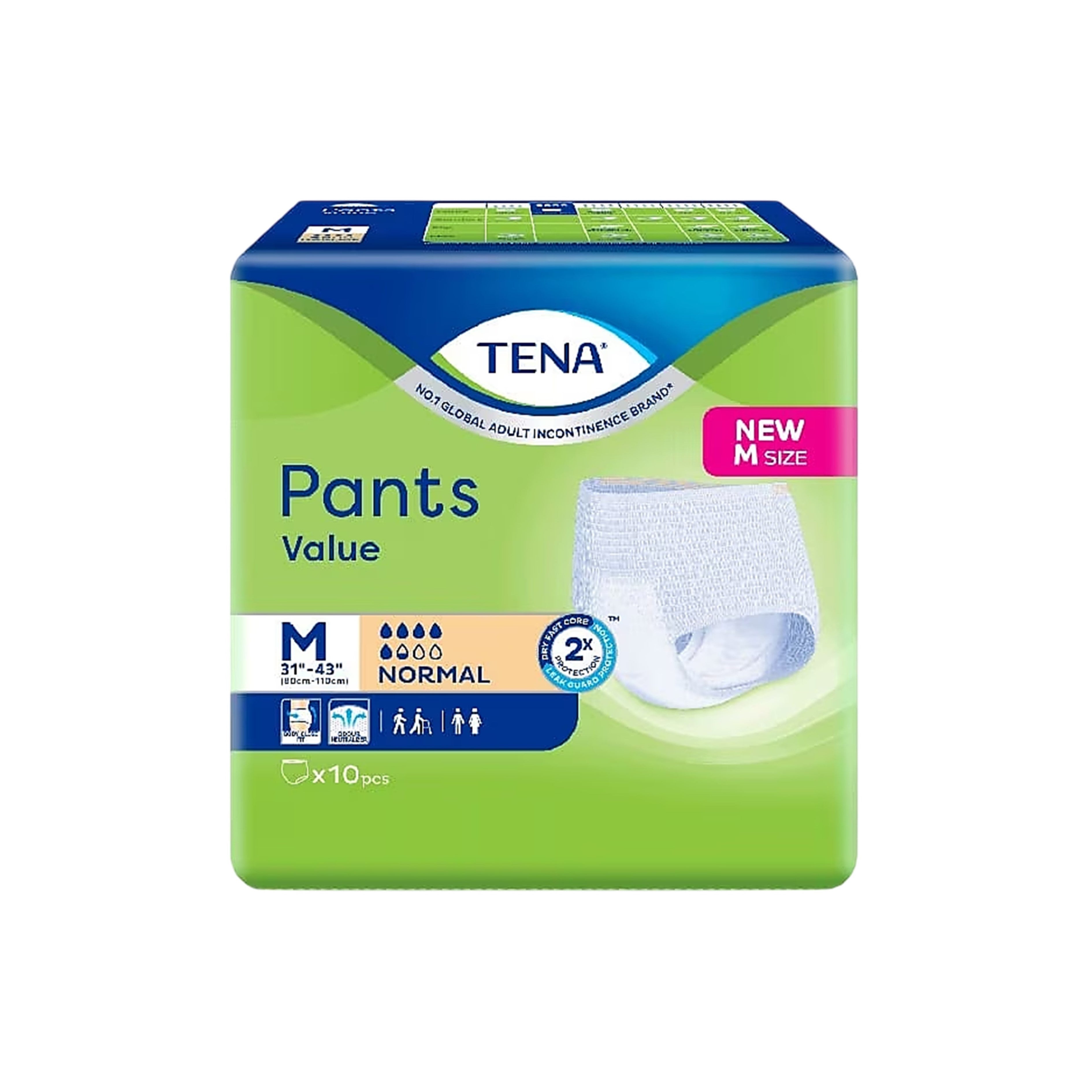 Tena Value Adult Pants Size M 10's (80-110cm / 31–43 inches)
