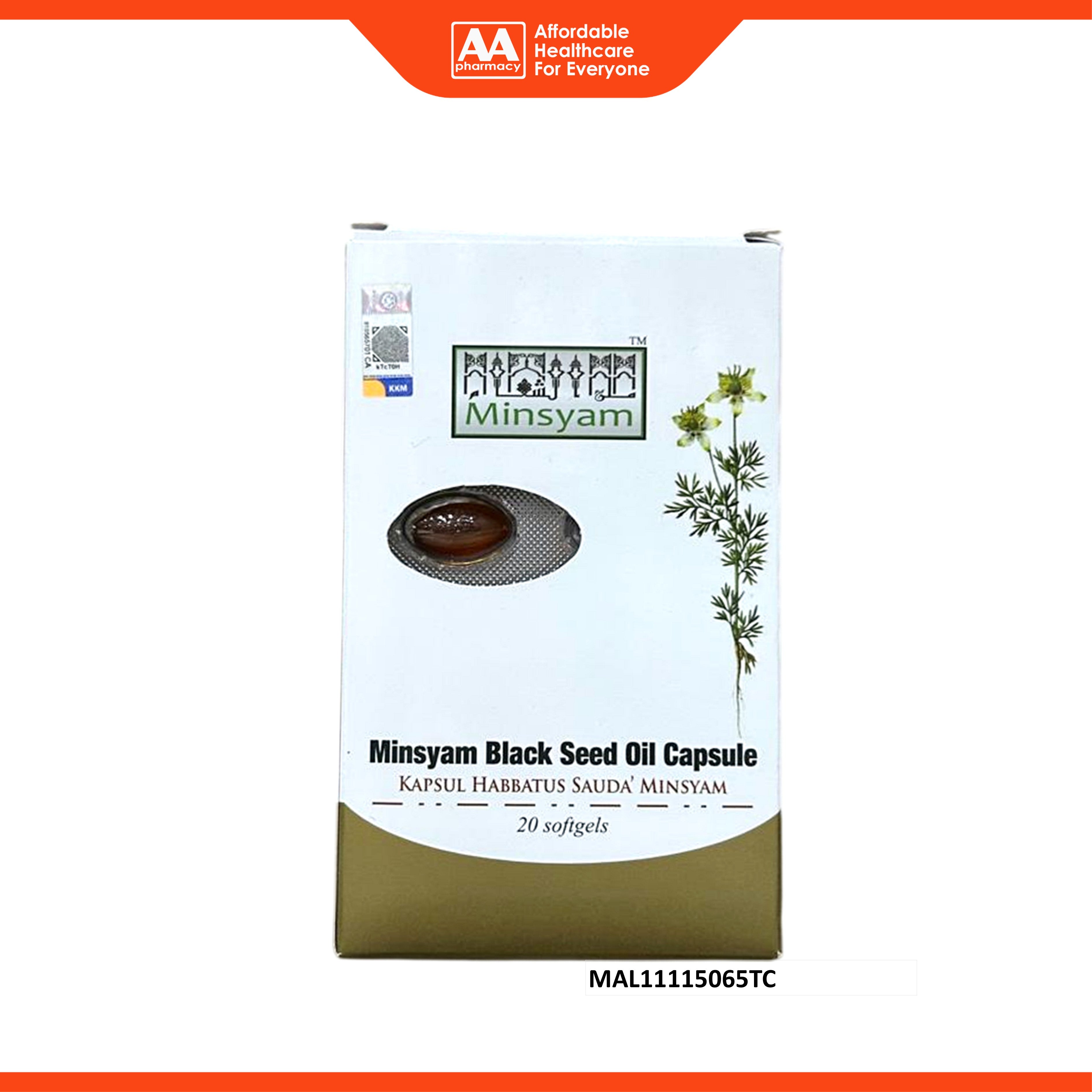 Minsyam Black Seed Oil (Habbatus Sauda) 500mg Softgel Capsule 20's