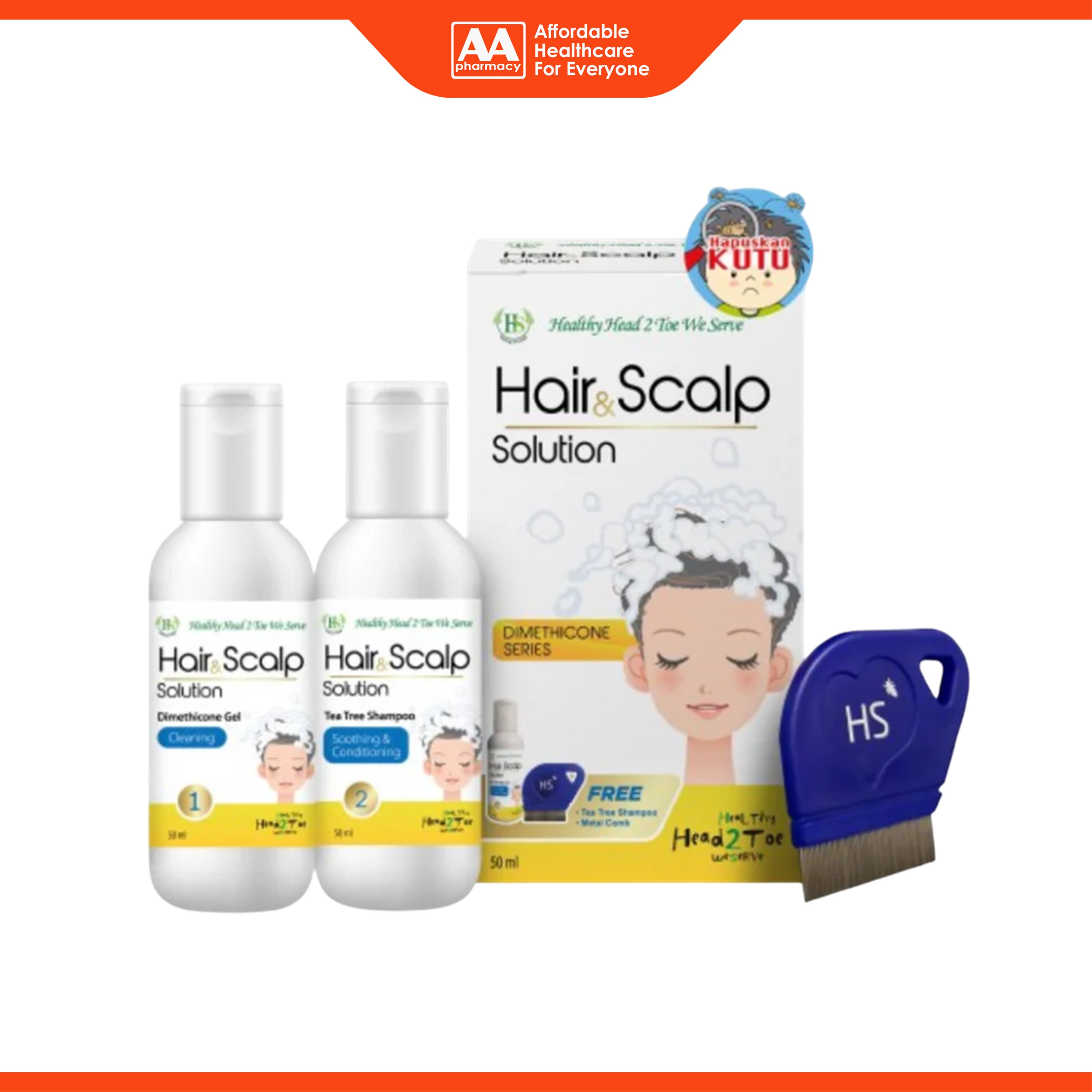HS Hair and Scalp Solution 50mL (Free Tea Tree Shampoo and Metal Comb)