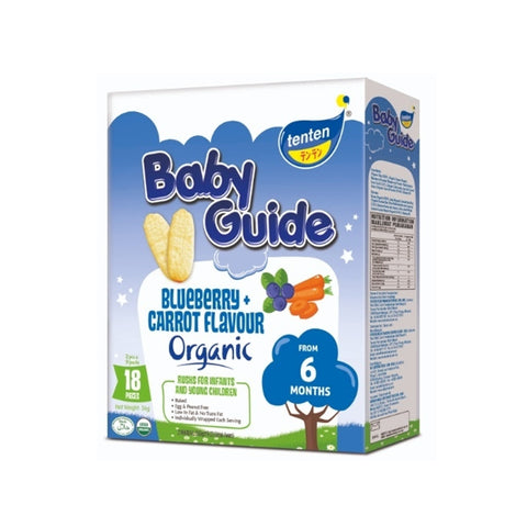 Tenten Baby Guide Organic Rice Rusks (Blueberry & Carrot) 36g 9x2's - For 6 Months+
