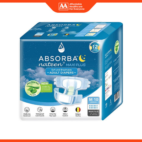 Absorba Nateen Maxi Plus Adult Diapers Size M 10's (95-125cm / 37-49 inches)