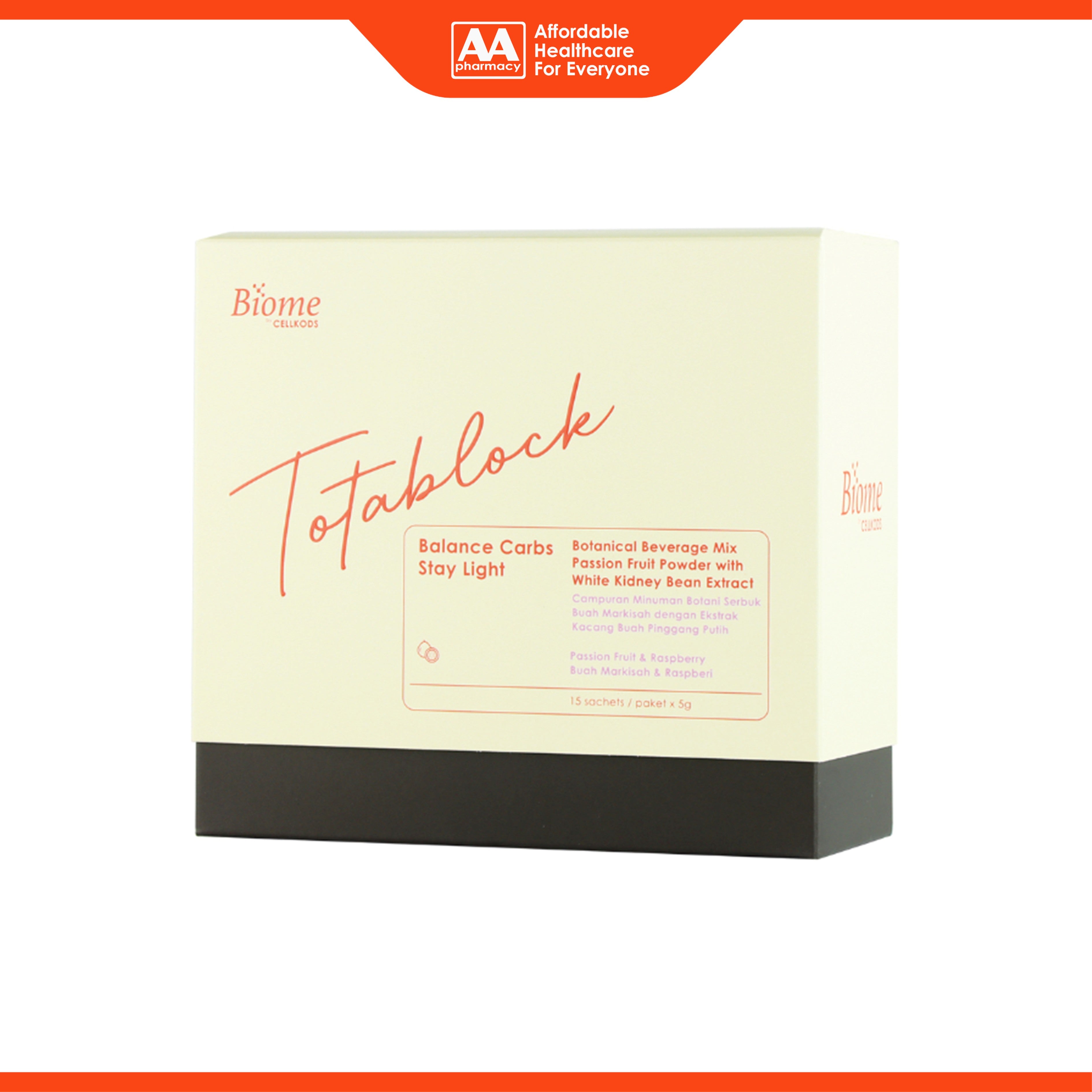 Biome Totablock (Botanical Beverage Mix Passion Fruit Powder with White Kidney Bean Extract) Sachet 5gx15's