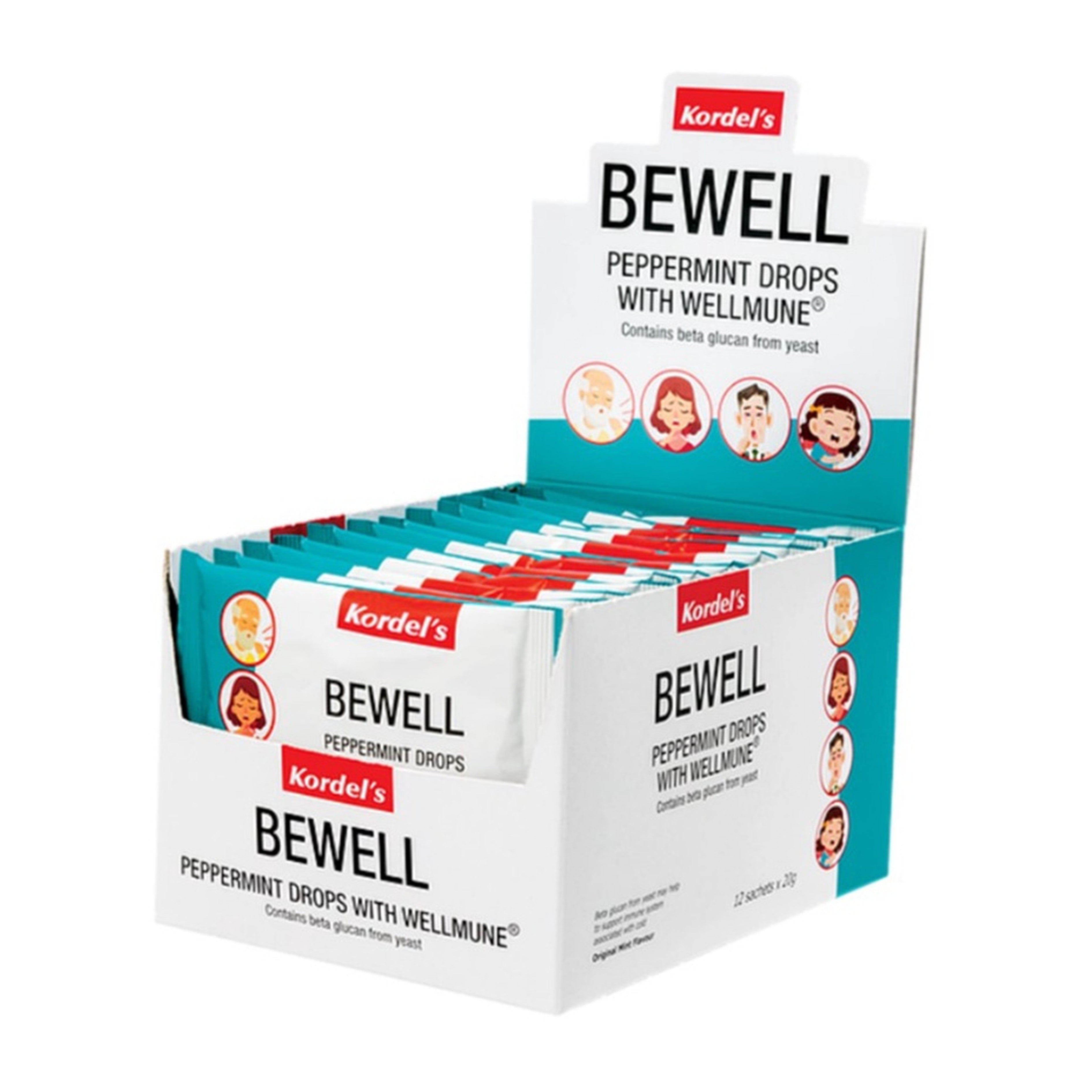 Kordel's Bewell Peppermint Drops With Wellmune 20gx12's (8 Drops/Pack)