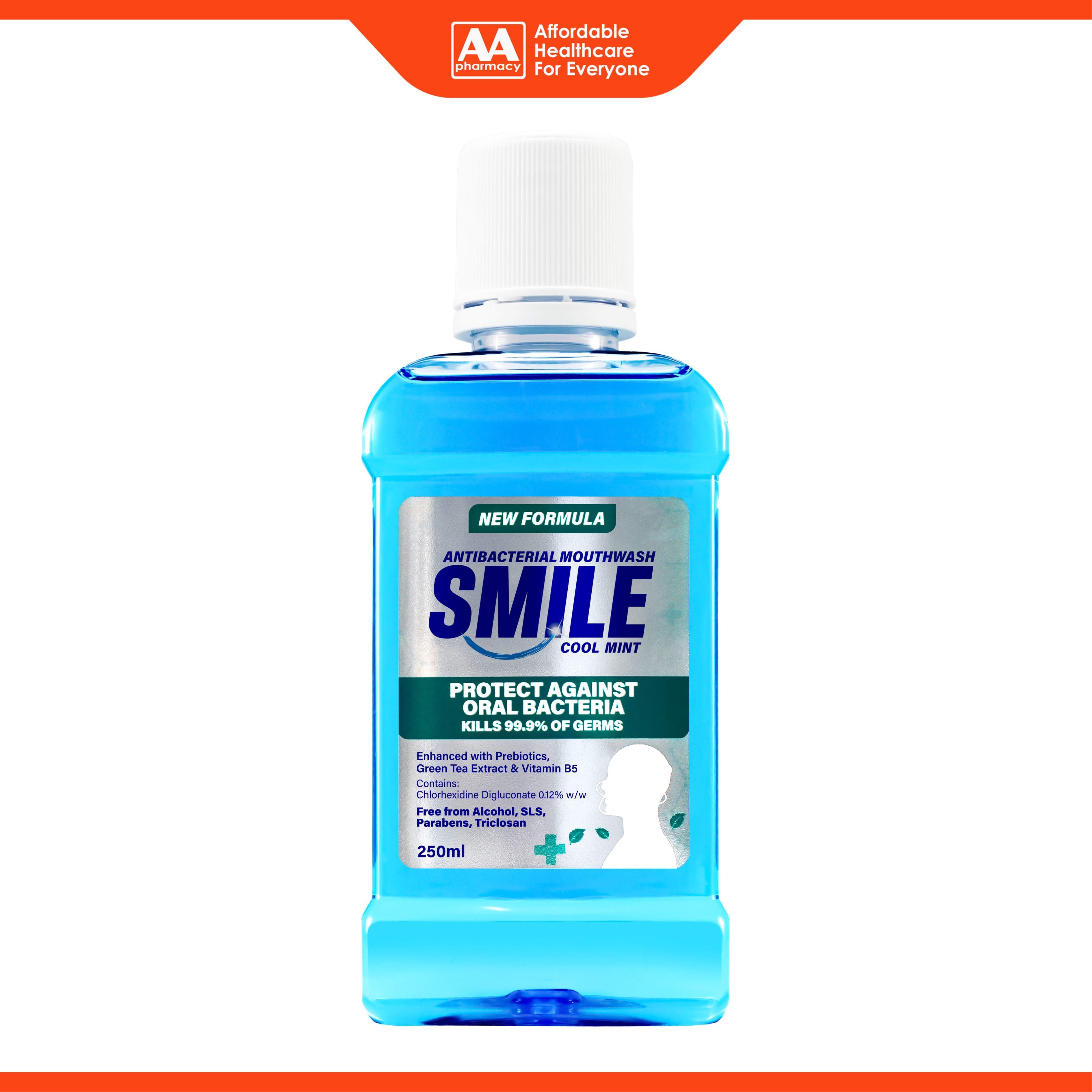 Smile Antibacterial Mouthwash 250mL (Cool Mint)