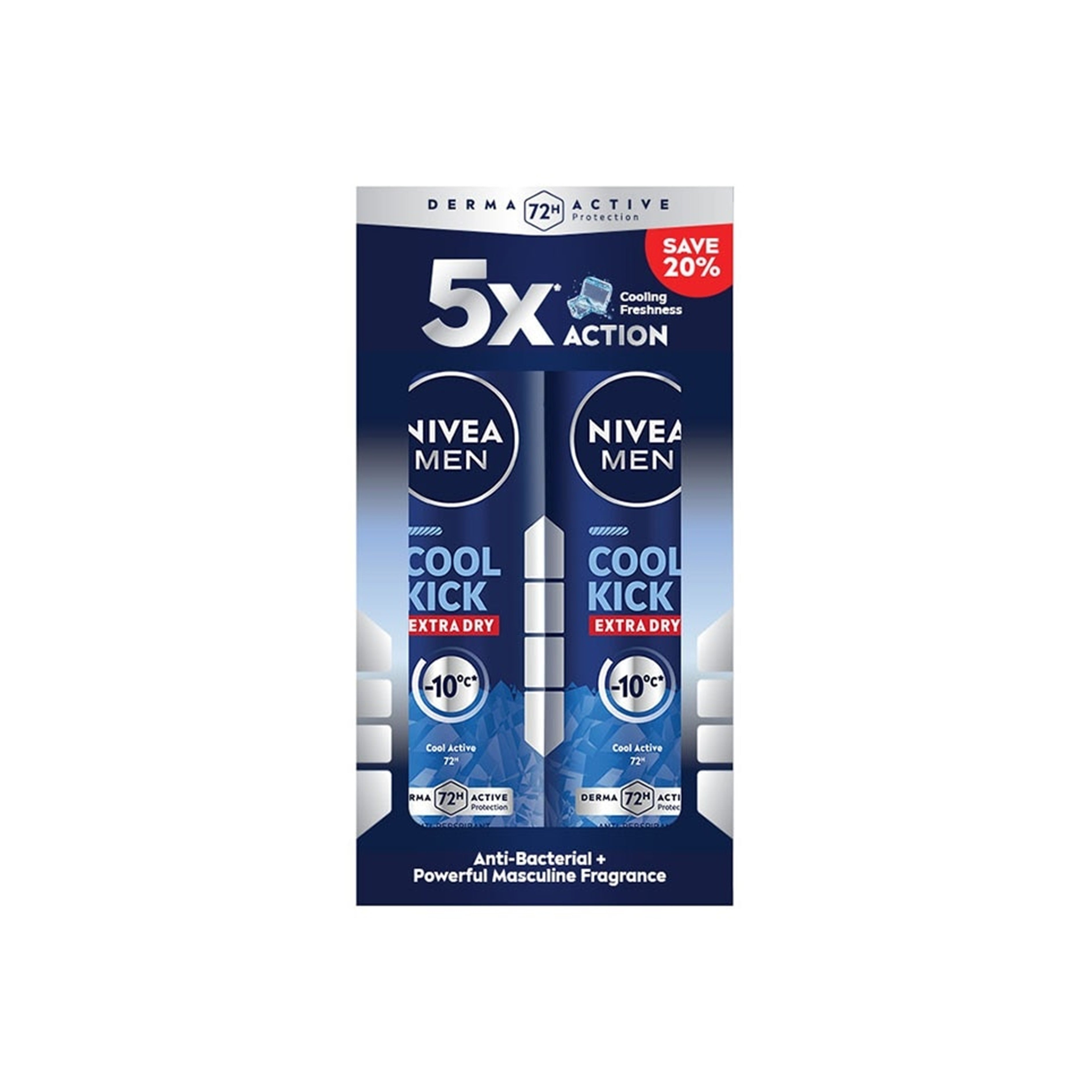 Nivea Men Cool Kick Extra Dry 72H Anti-Perspirant Spray 150mLx2's [Twinpack]